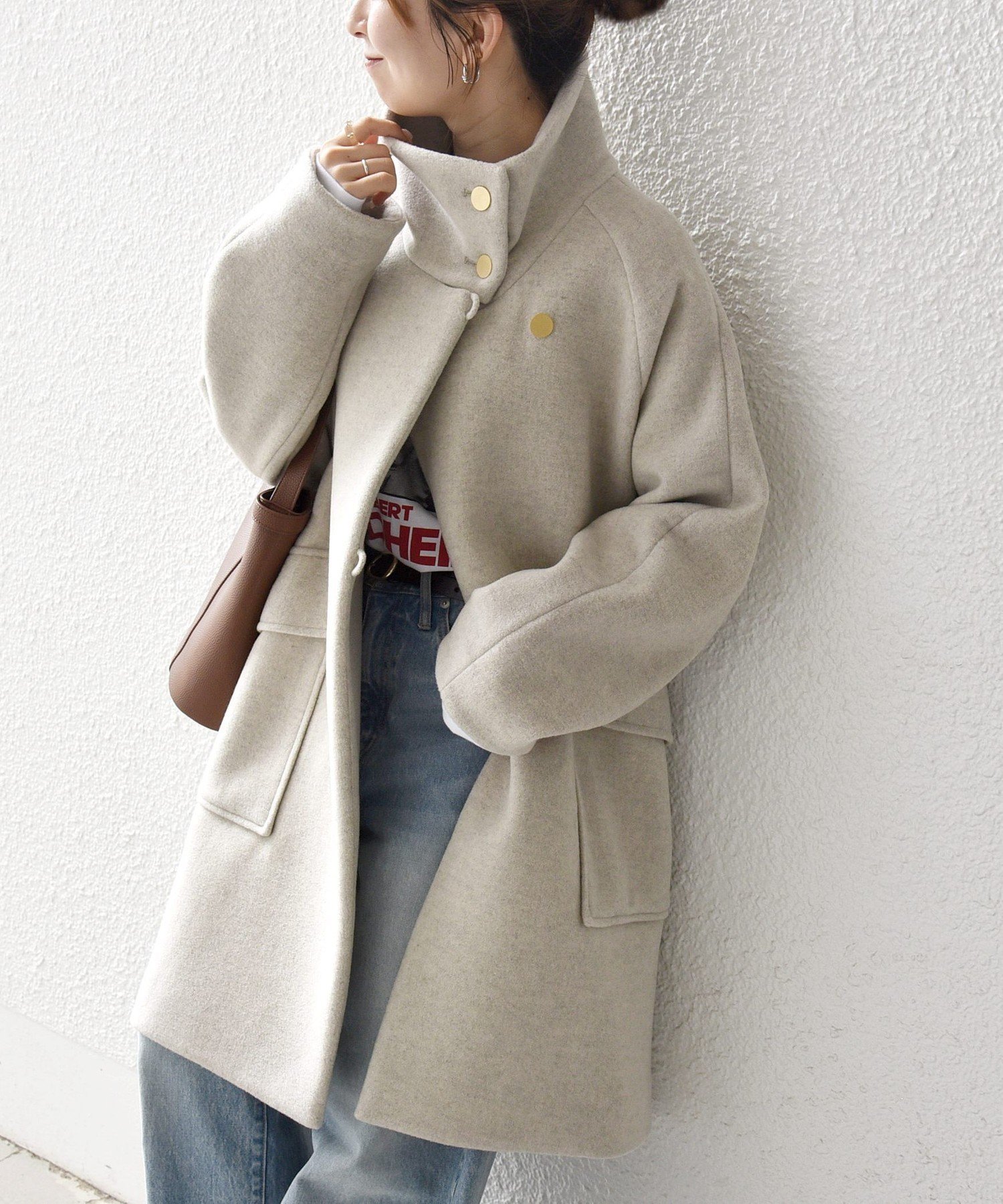 SHIPS｜SHIPS any: カシミヤ ミックス スタンドカラー ミドル コート