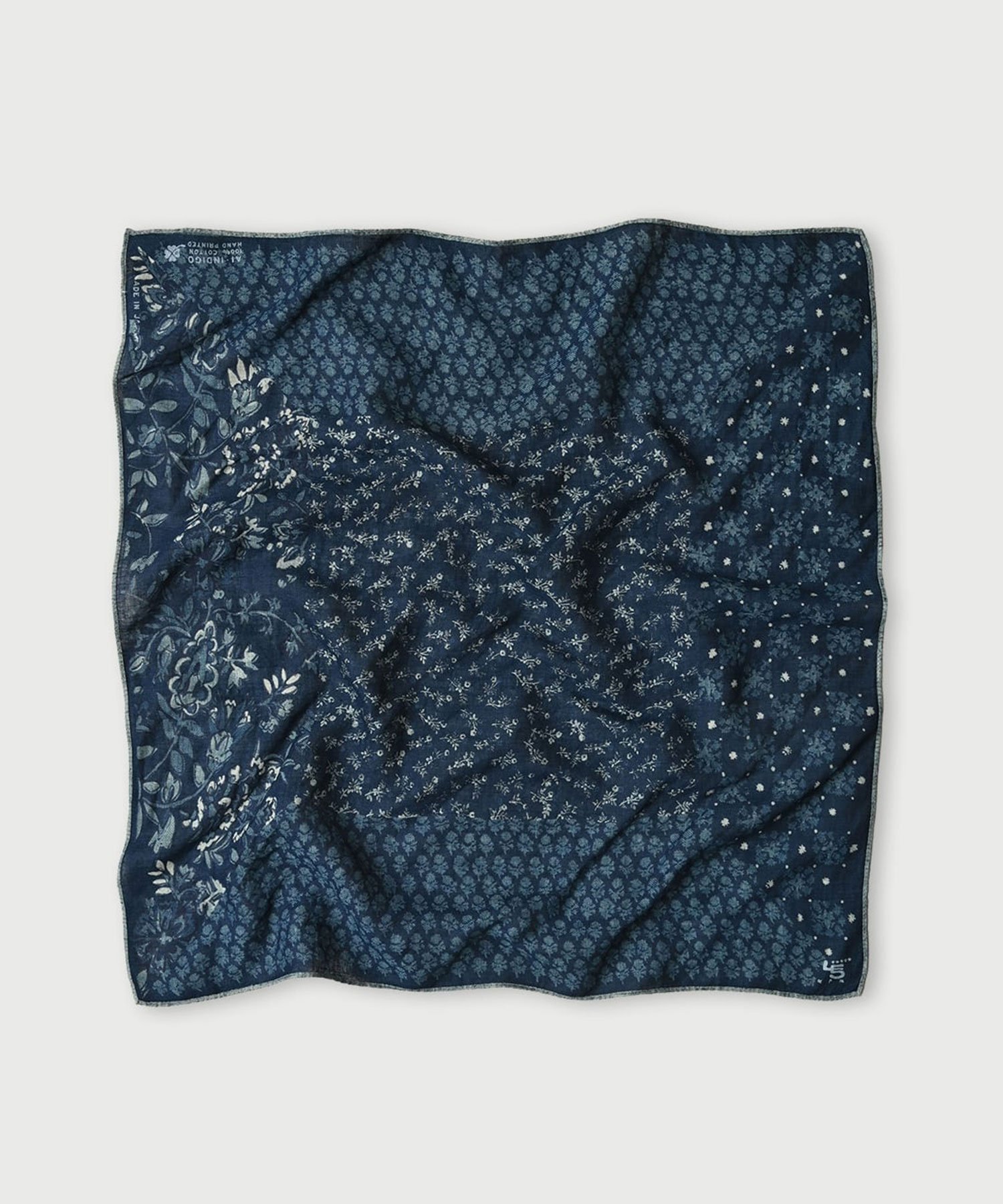45R｜スーピマ綾のパッチフラワーバンダナ(インディゴ) | Rakuten