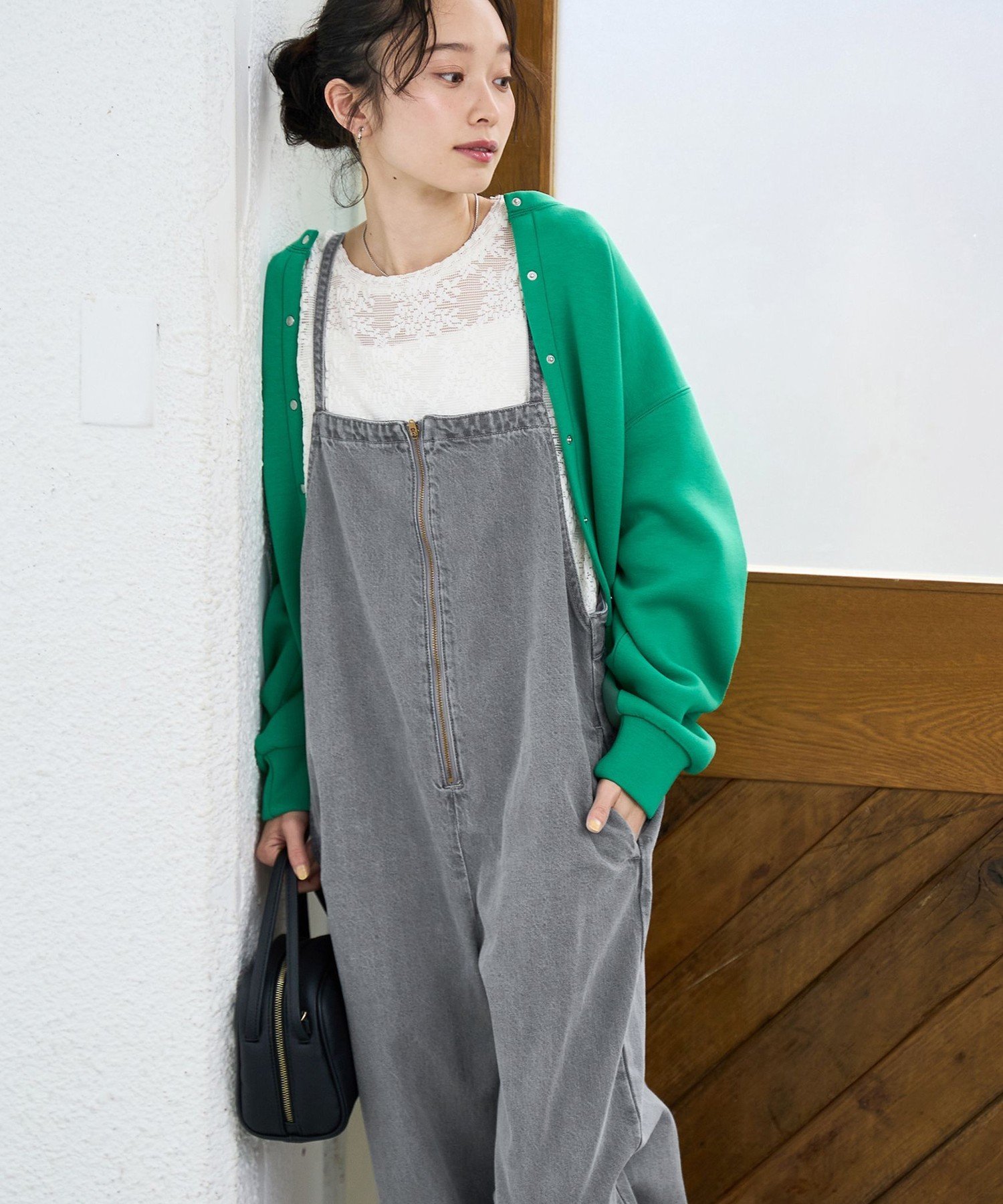 coen｜フロントジップデザインデニムサロペット | Rakuten Fashion