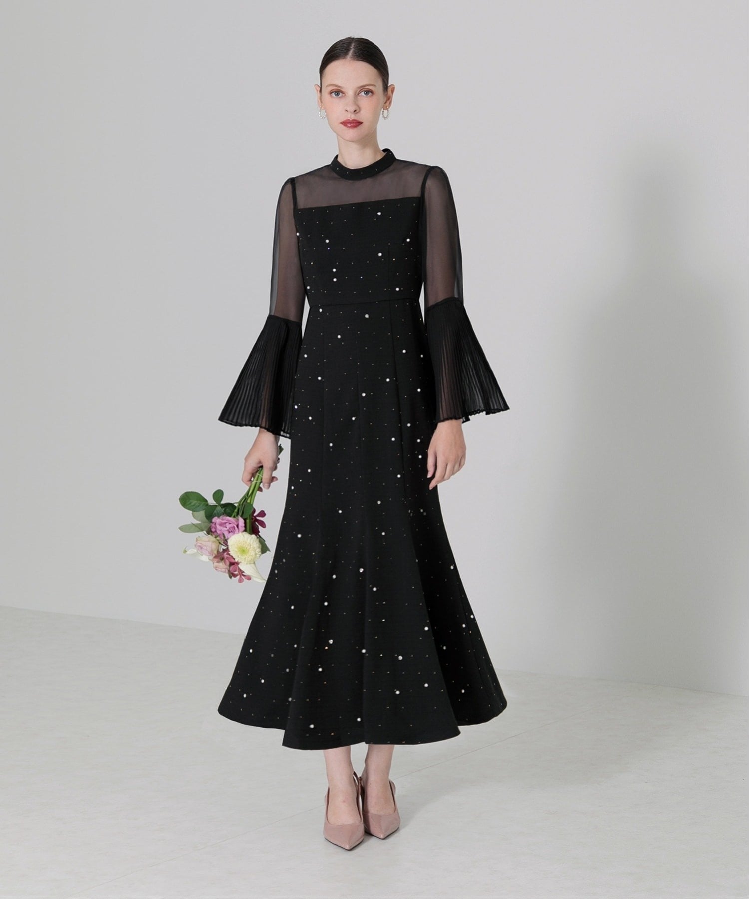 Leja｜LEJA/パールビジュープリーツフレアスリーブマーメイド