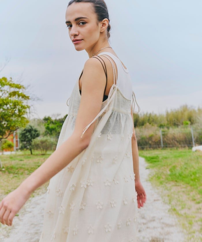 FREAK'S STORE｜インド チュール3Dフラワー刺繍ワンピース 24SS