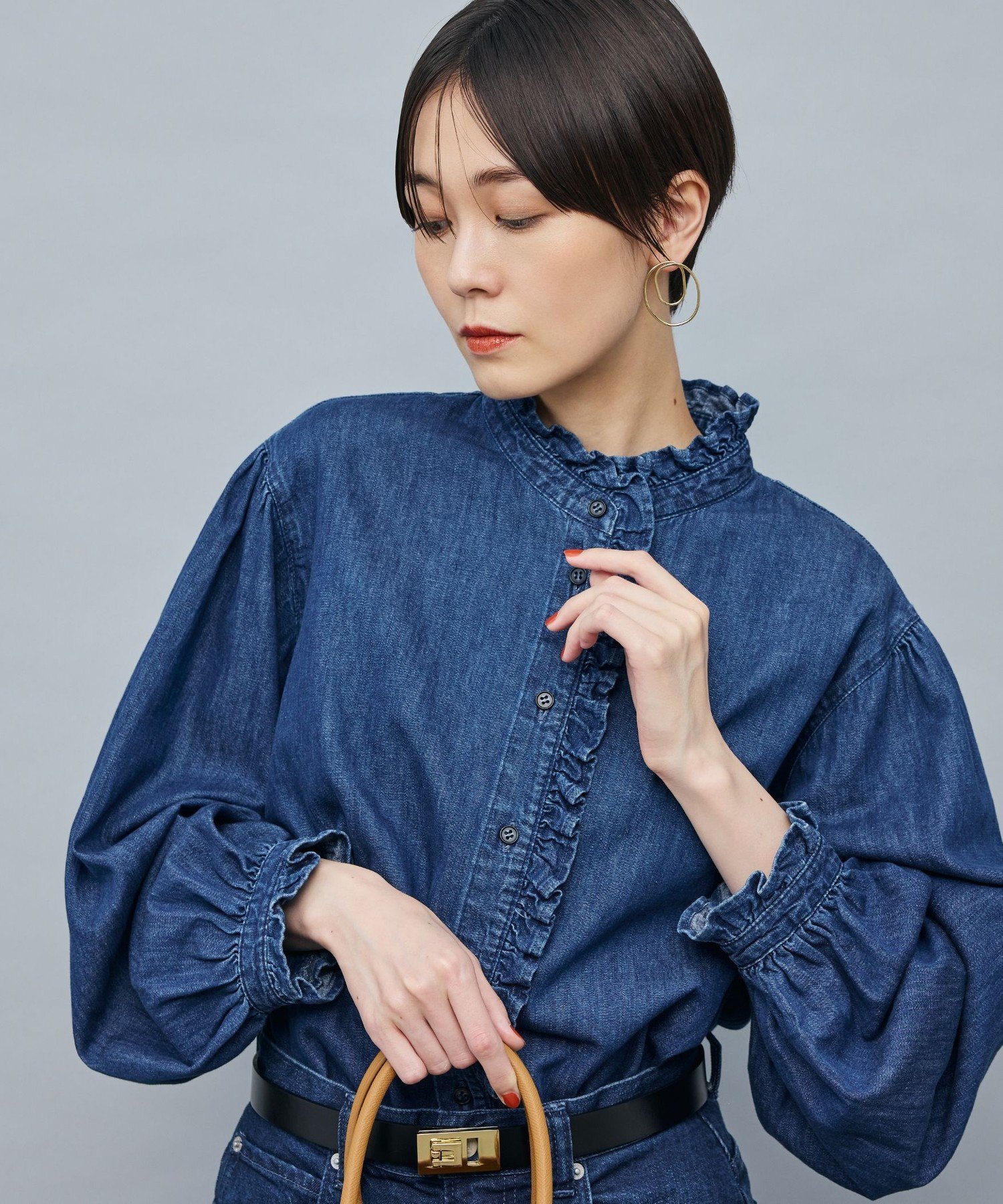 NOLLEYSデニムフリルシャツ 長袖 NOLLEYSデニムフリルシャツ 長袖