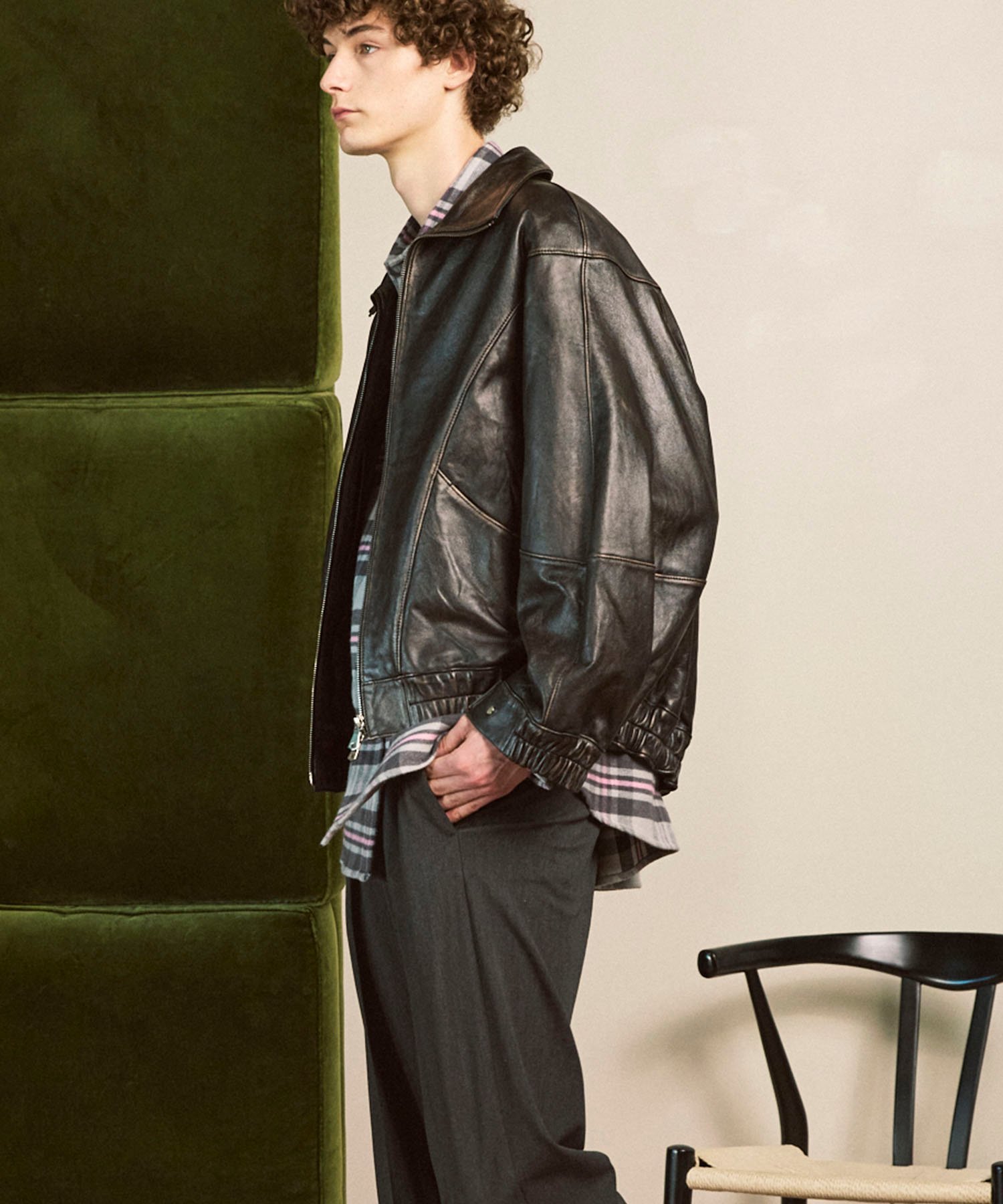 MAISON SPECIAL｜Sheep Leather Stand Collar Blouson | Rakuten