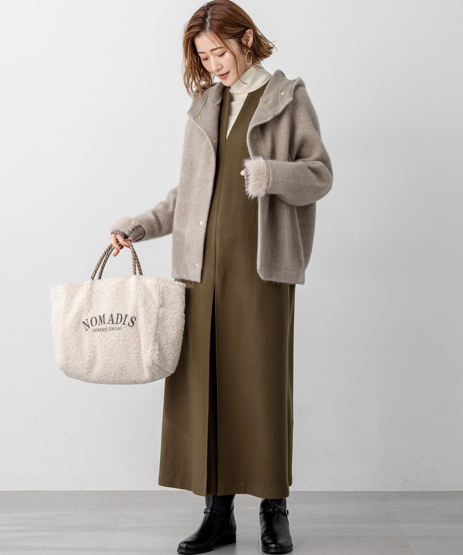 23区｜【VERY掲載】ラクーンブレンドダブルフェイス ニット フーディー