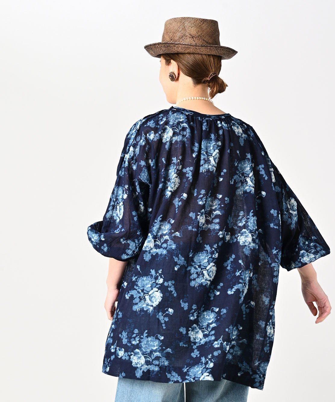 45R インディゴパッチワークチュニックブラウス ◉45R シルク混
