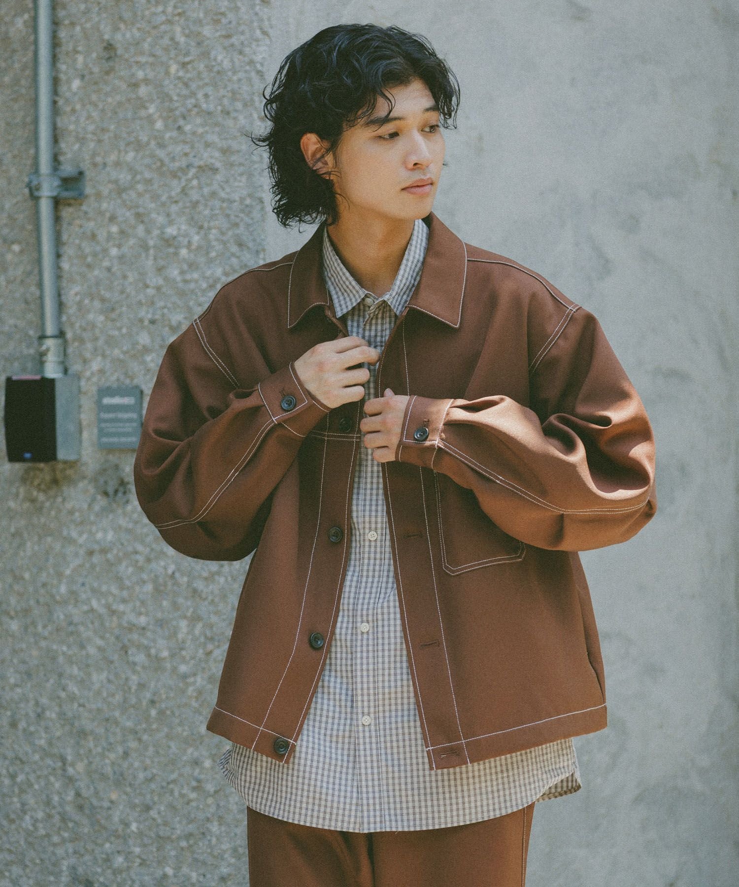 RAGEBLUE｜配色ステッチ/ワークショートブルゾン【セットアップ対応