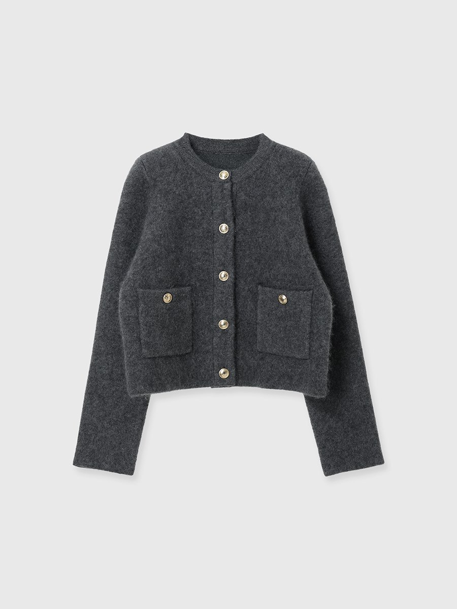 anuans｜カシミヤブレンドノーカラーニットジャケット | Rakuten