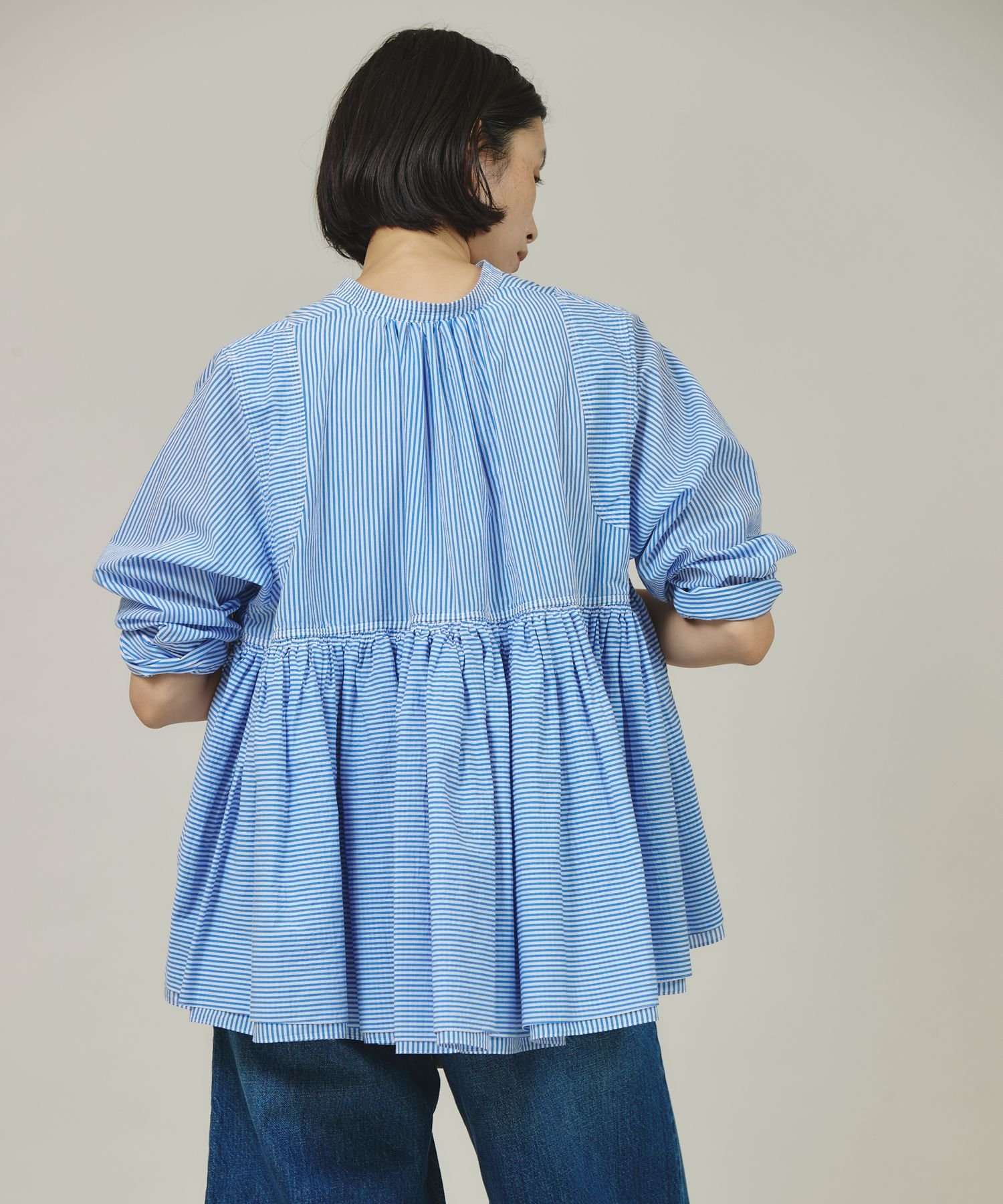 Curensology｜ストライプレイヤードギャザーブラウス | Rakuten