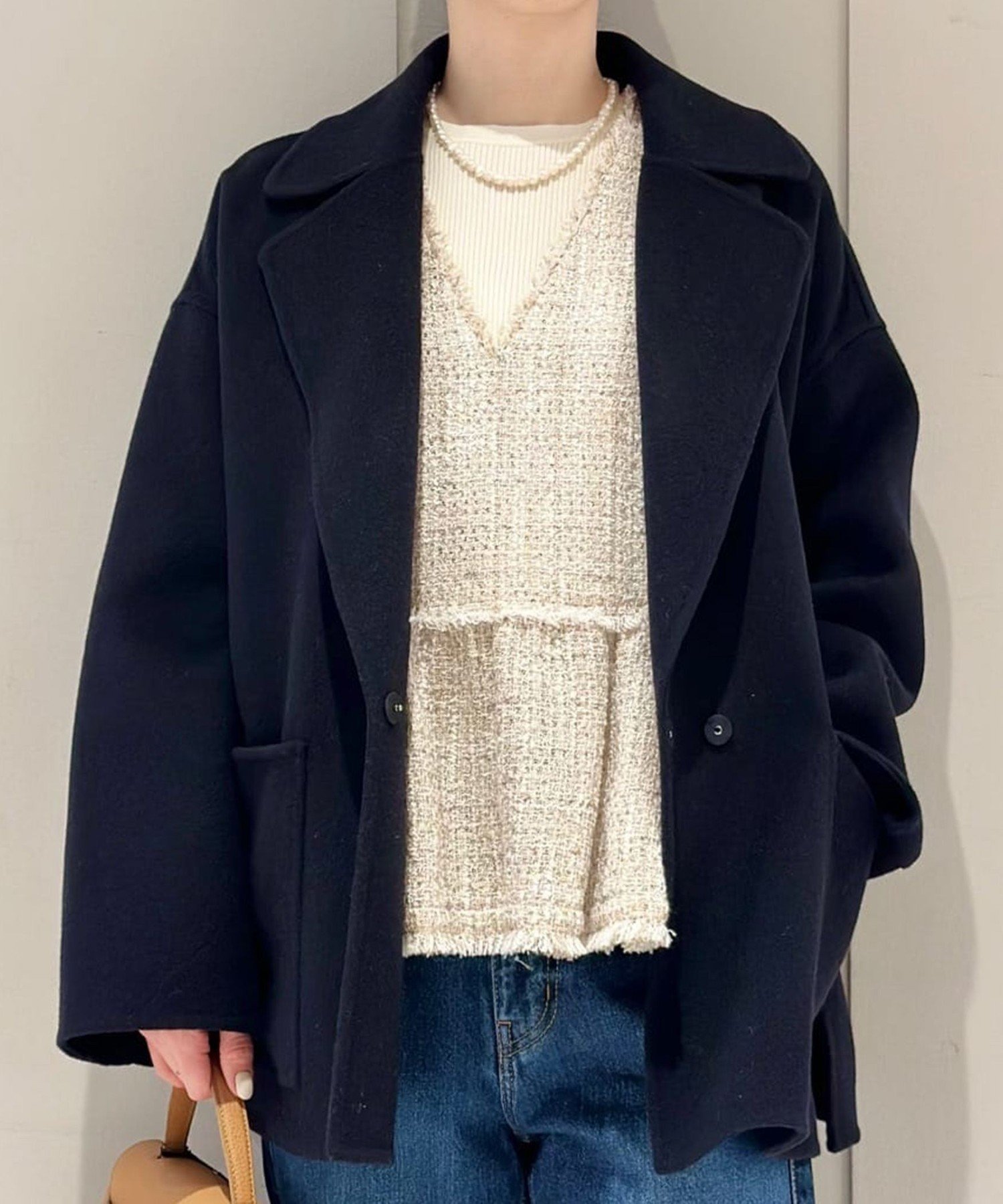 TOMORROWLAND｜プレミアムウールリバー オープンカラーショートコート