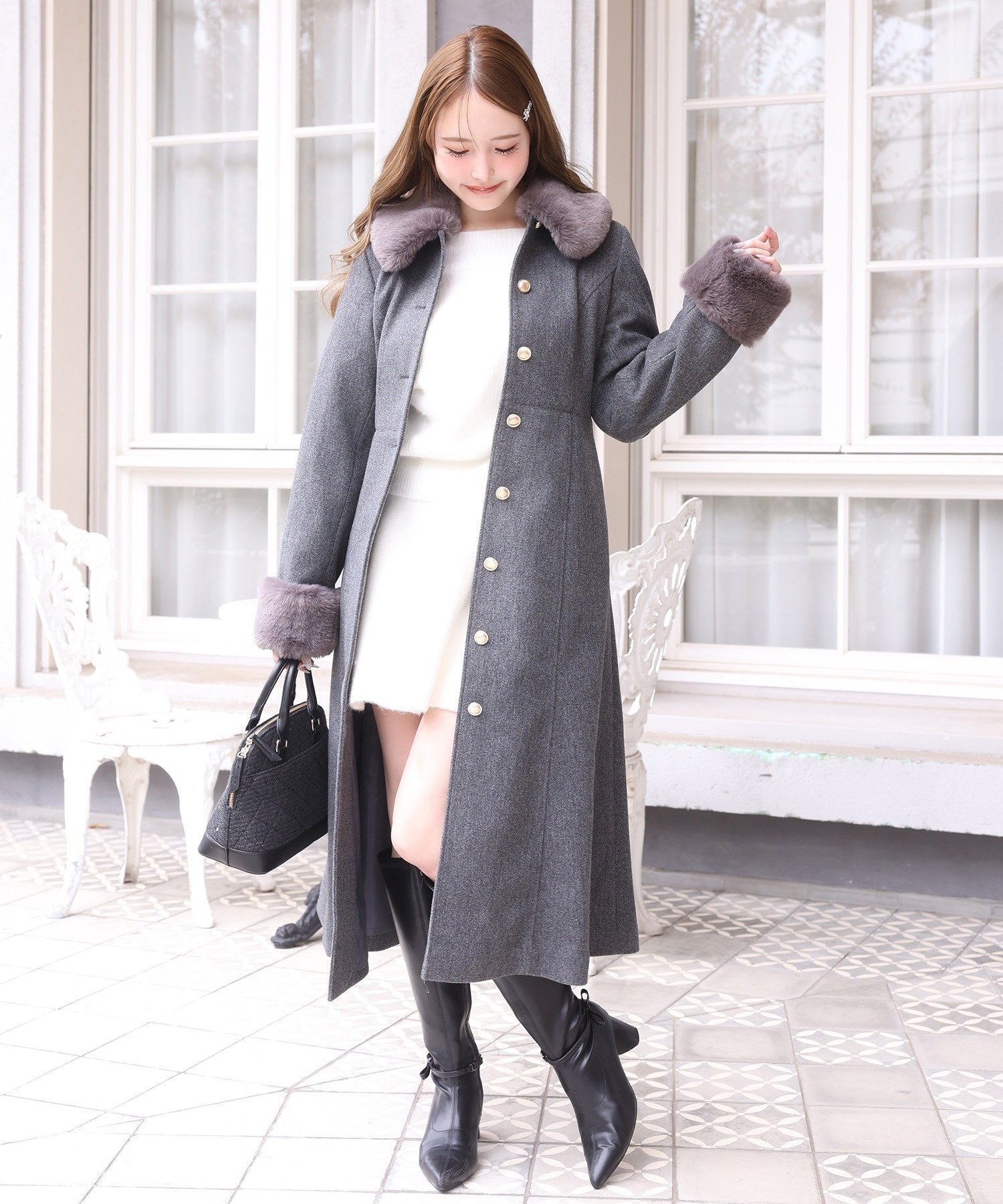 セットアップ コート スカート ナイスクラップ リボン ファー