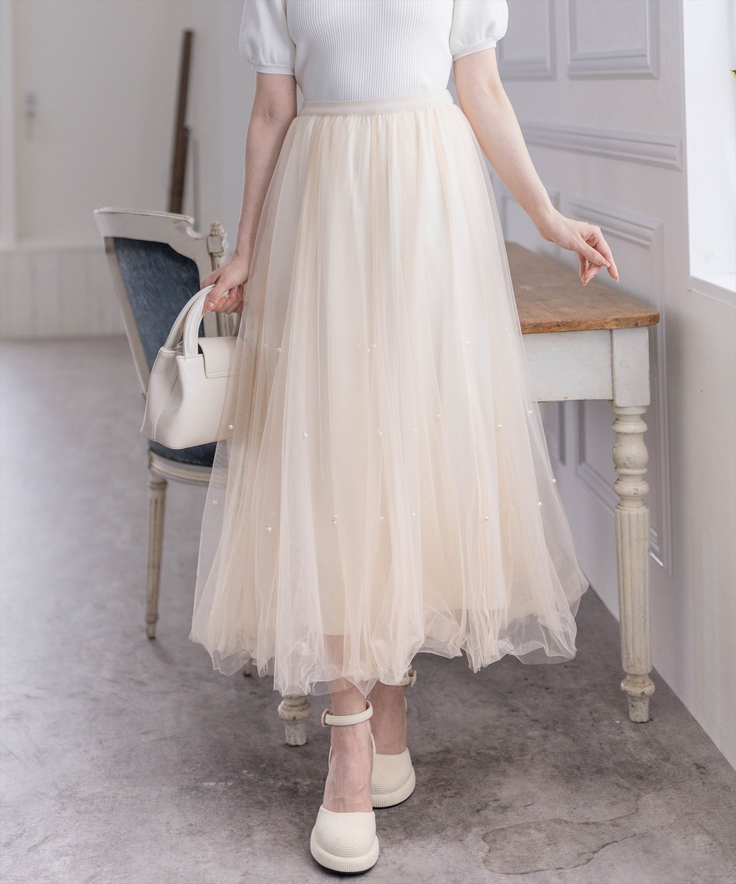 clear｜パール付きチュールロングスカート | Rakuten Fashion(楽天