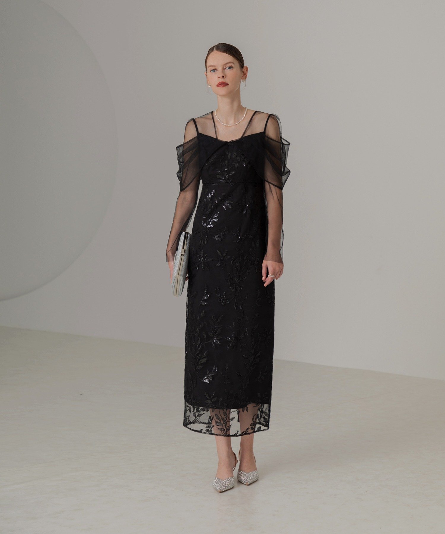 Leja｜LEJA-チュールロングスリーブリーフIラインワンピースドレス