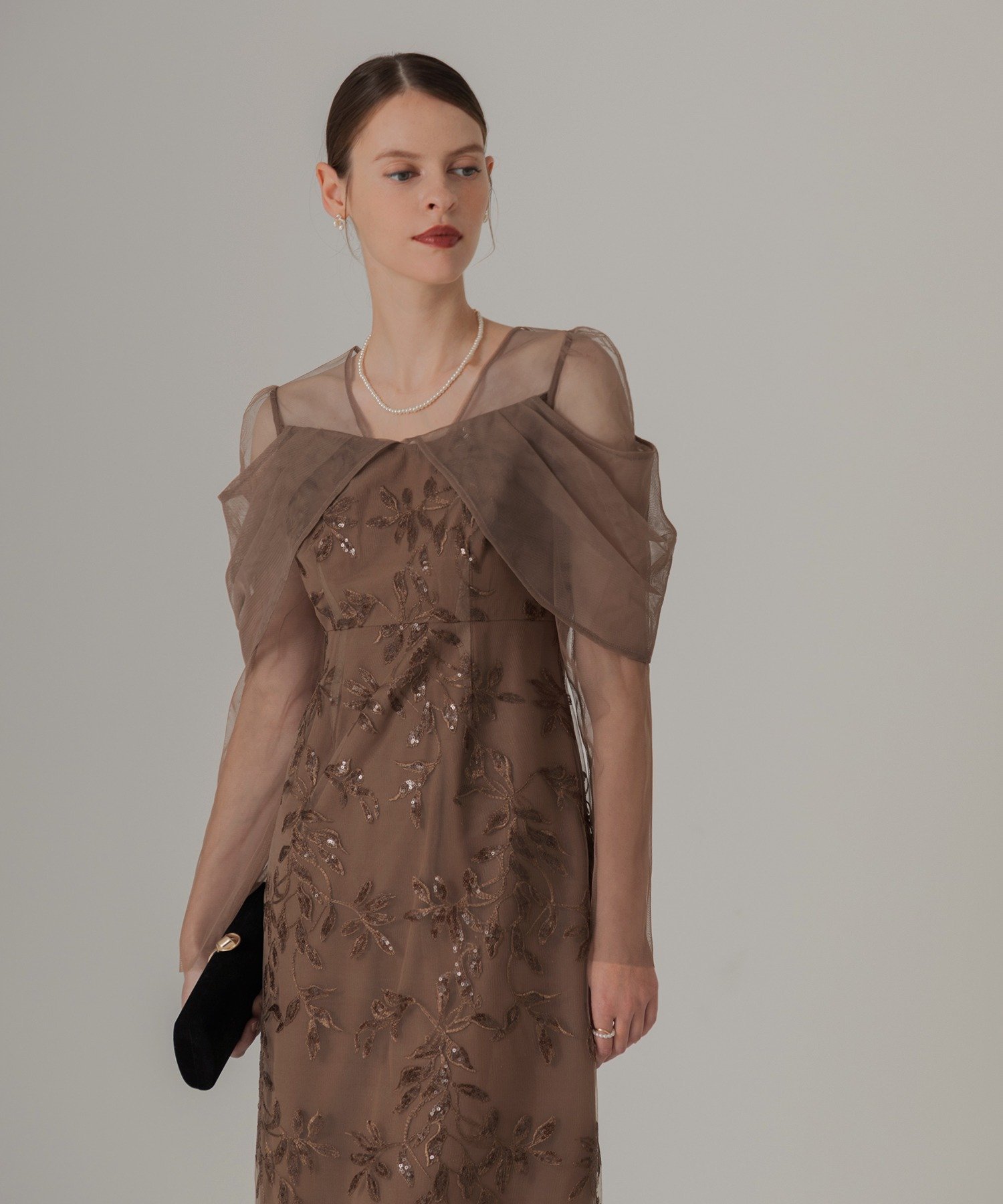 Leja｜LEJA-チュールロングスリーブリーフIラインワンピースドレス