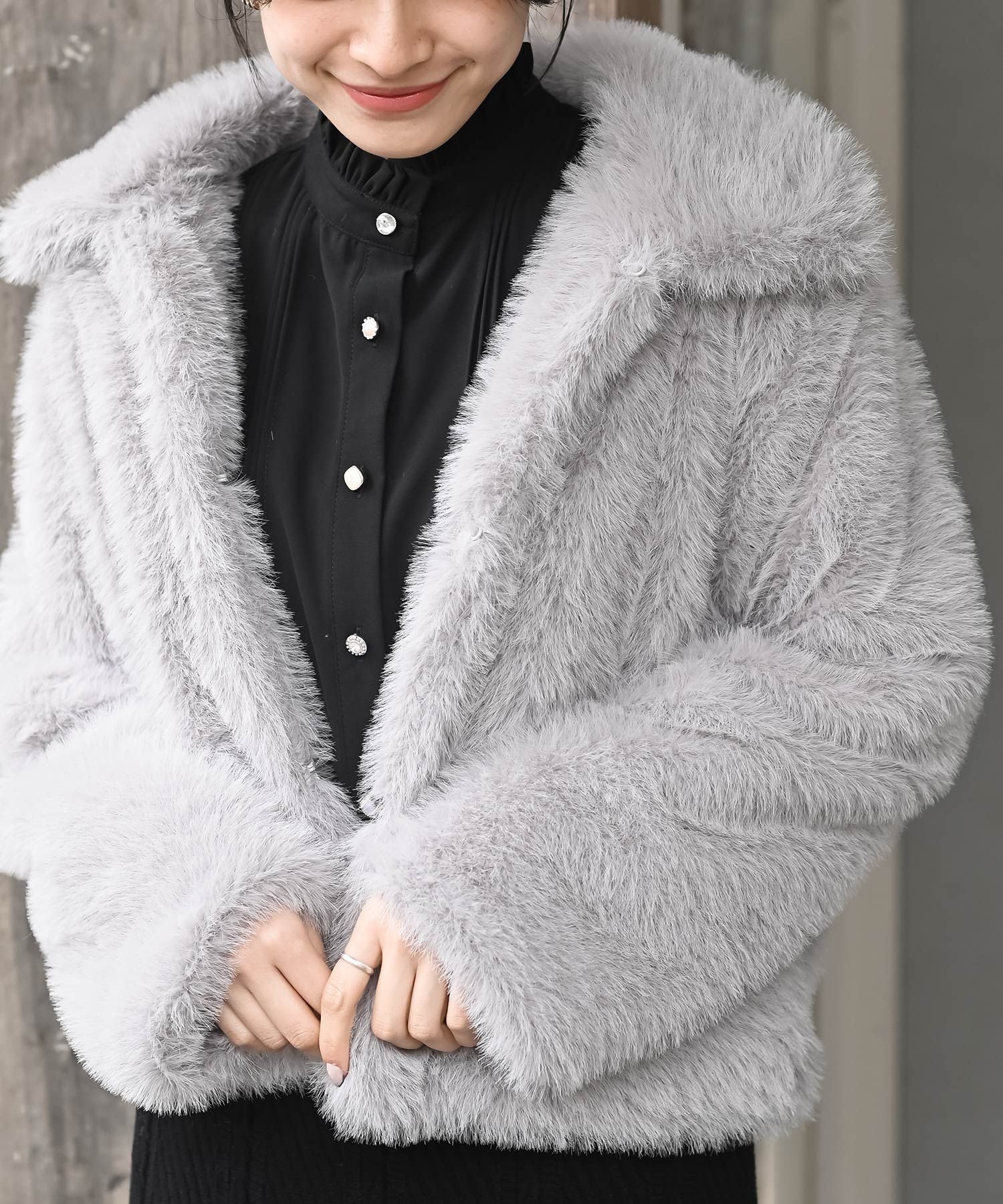 rps｜襟付きフェイクファーショートジャケット | Rakuten Fashion(楽天