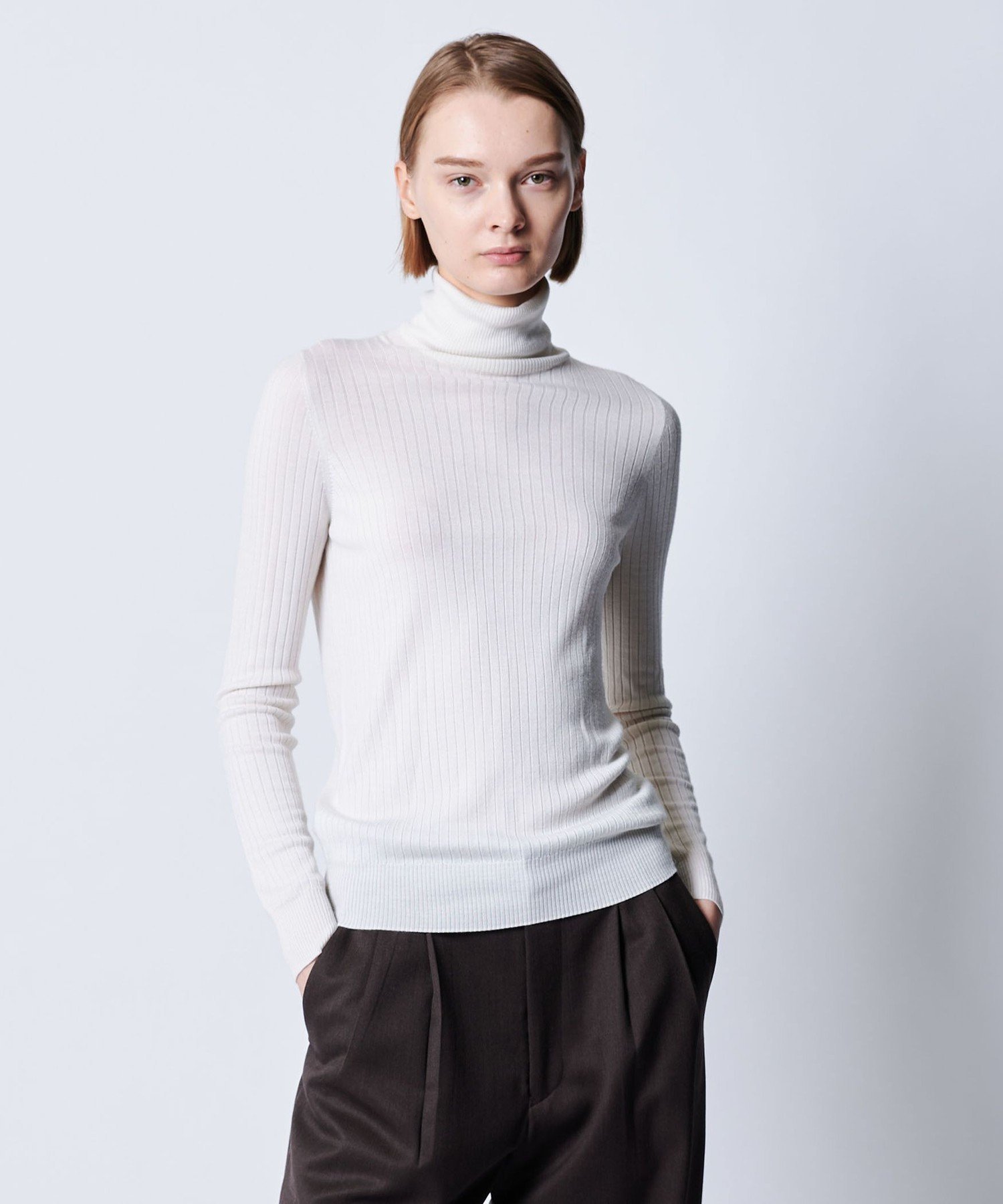 Drawer｜18G カシミヤシルクリブタートルニット | Rakuten Fashion