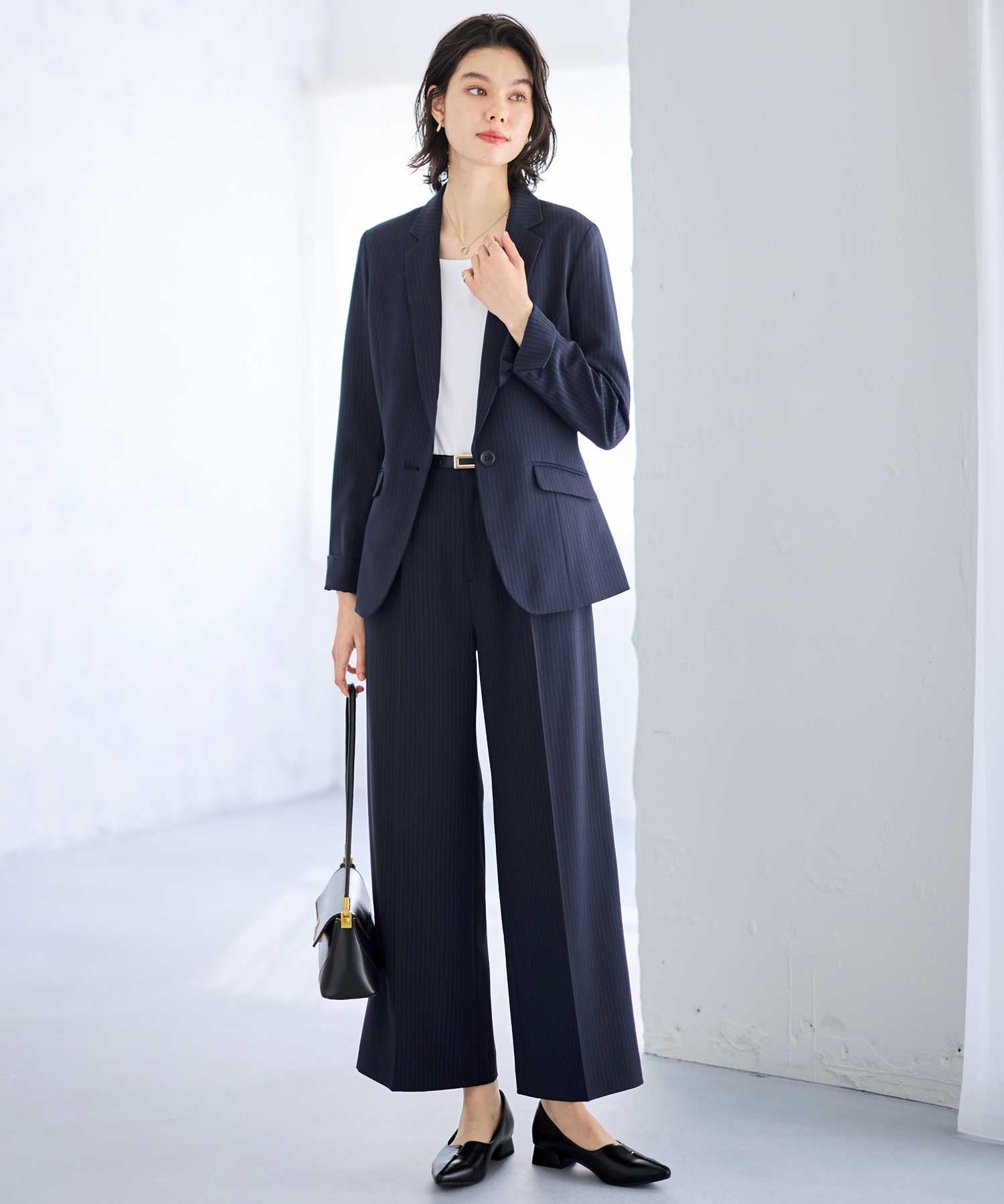 GeeRA｜【2点セット】洗えて型くずれしないワイドパンツセットスーツ