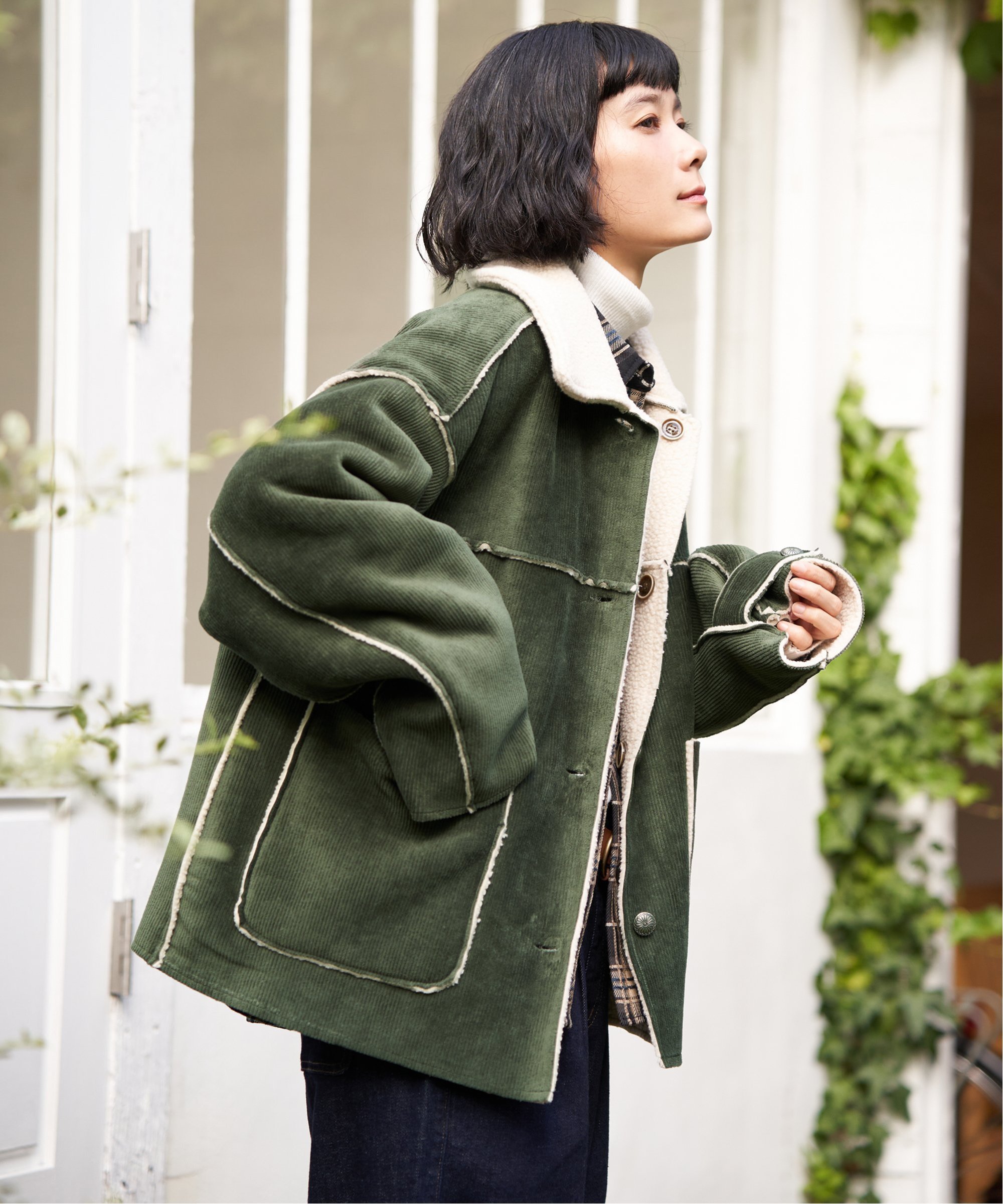 LBC｜ボアコーデュロイリバーシブル襟付きジャケット | Rakuten