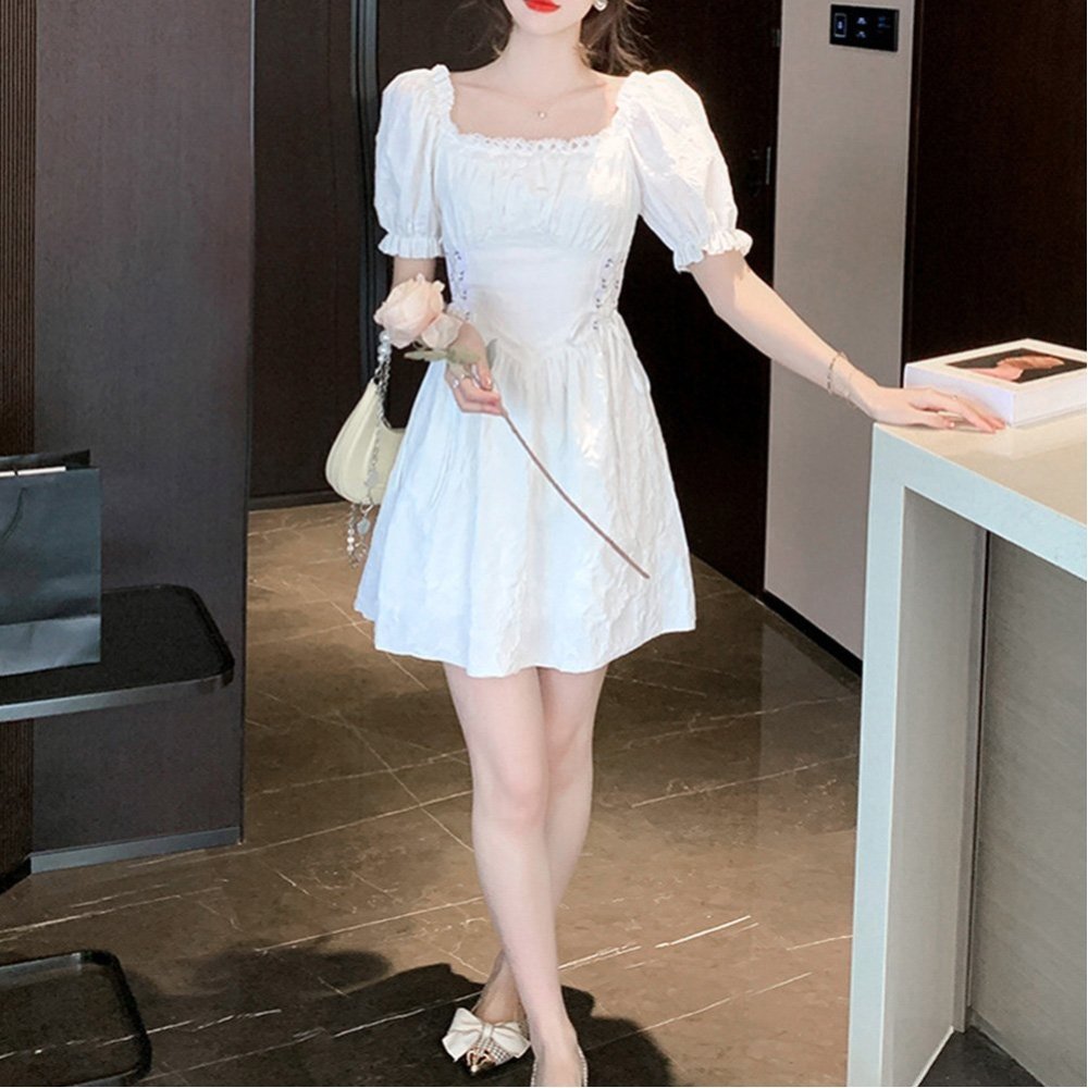 miniministore｜スクエアネック ミニワンピース無地パフ袖 | Rakuten