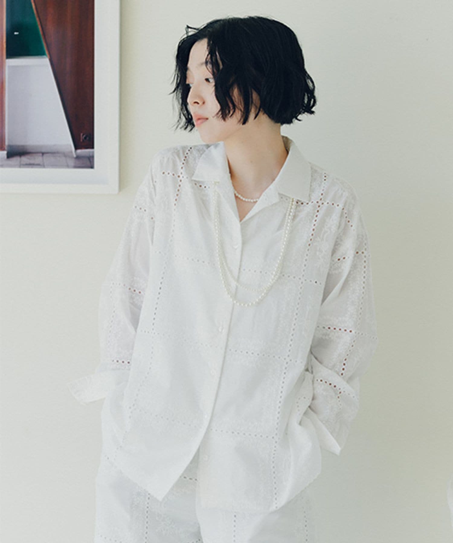 studio CLIP｜【WEB限定】パッチワークアソートレース刺繍シャツ