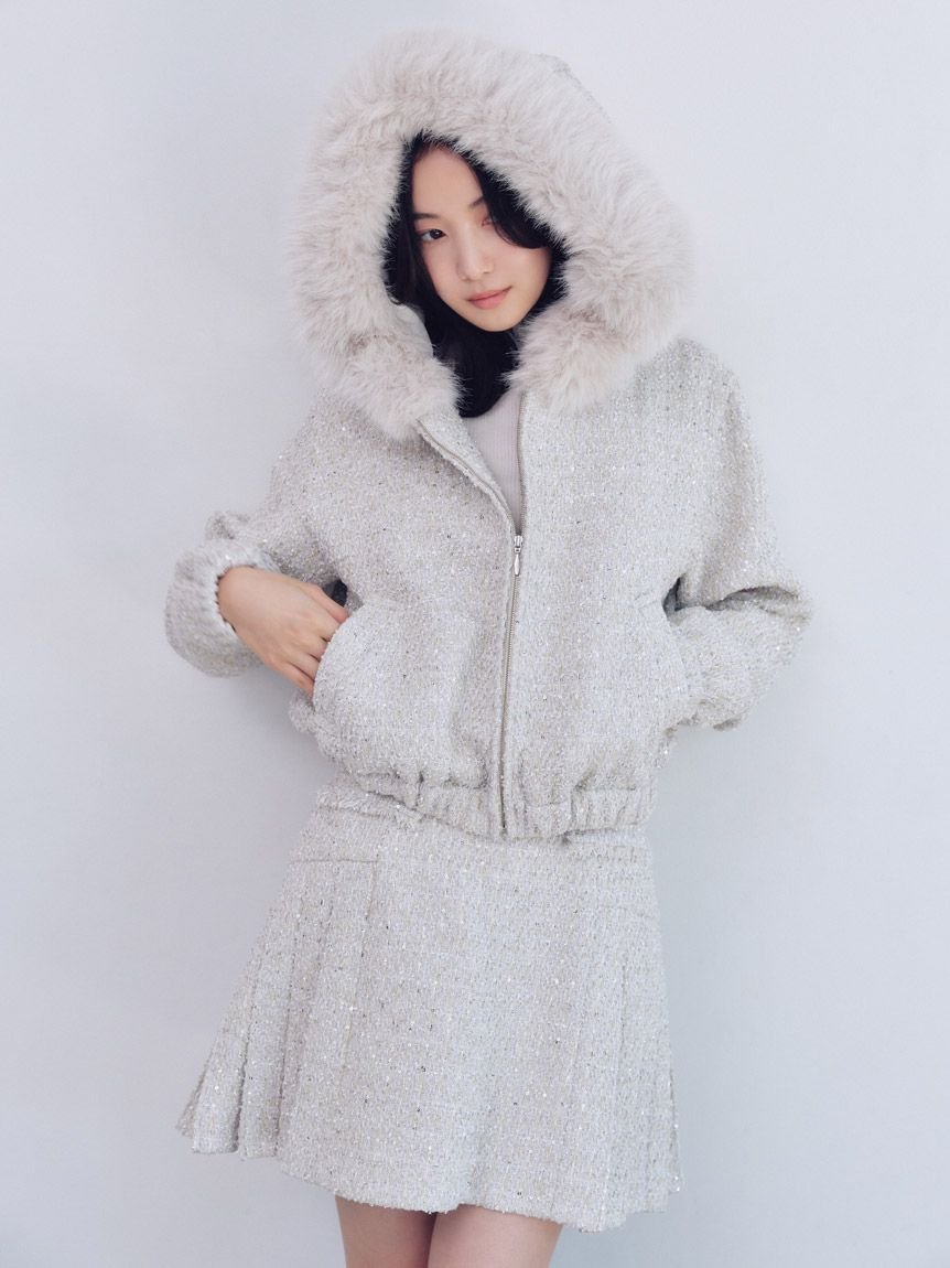 SNIDEL｜ファー付きツイードブルゾン | Rakuten Fashion(楽天