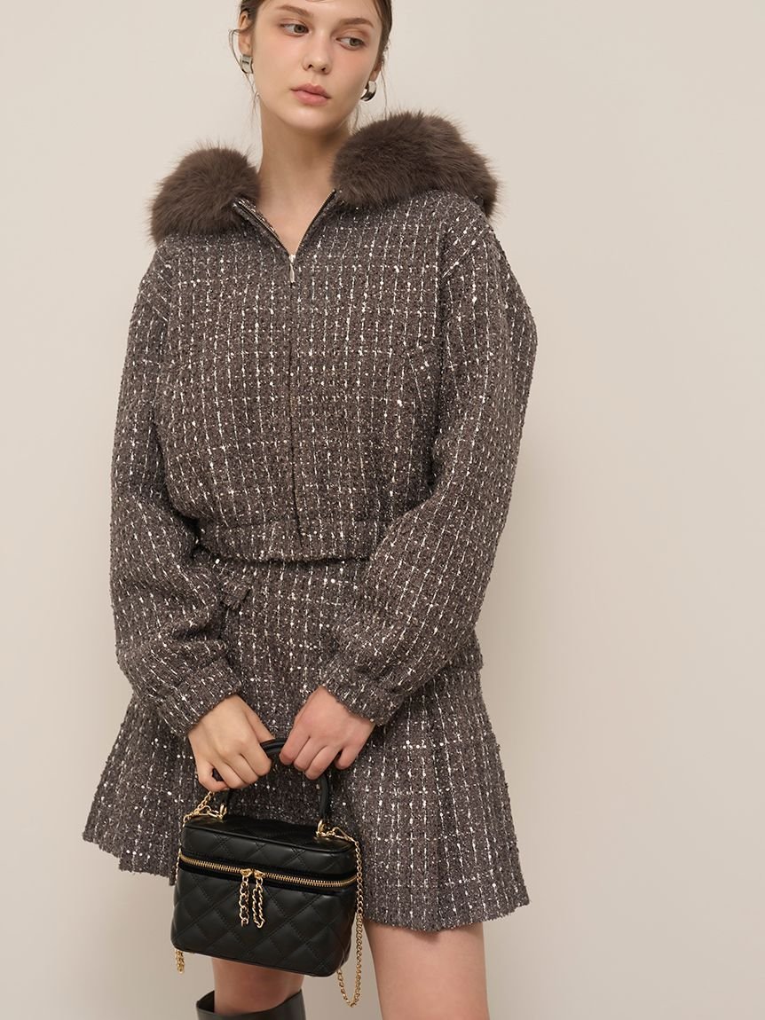 SNIDEL｜ファー付きツイードブルゾン | Rakuten Fashion(楽天
