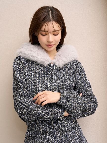 SNIDEL｜ファー付きツイードブルゾン | Rakuten Fashion(楽天