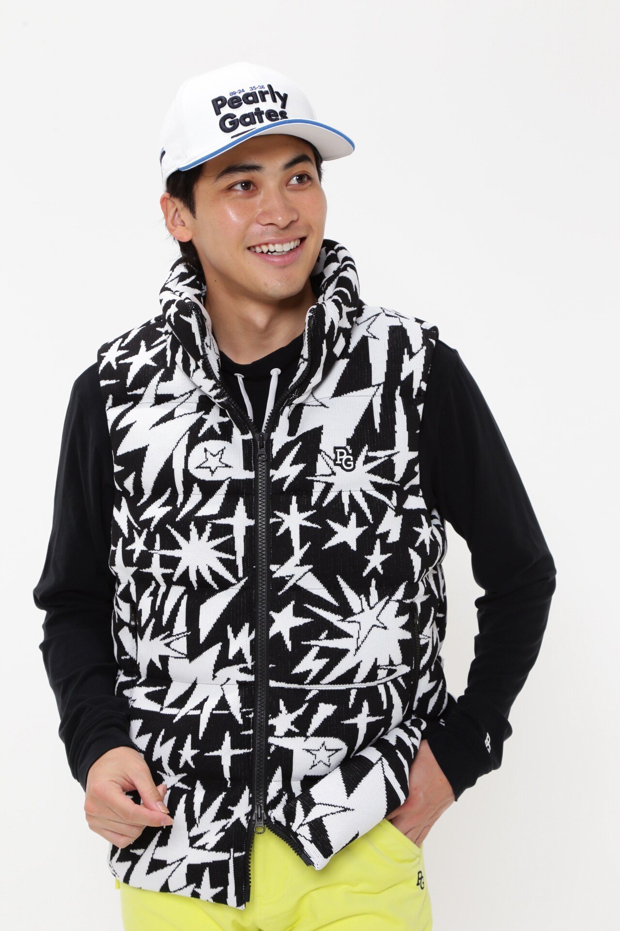 PEARLY GATES｜ECOLILYニットジャガードフルジップダウンベスト <ギザ