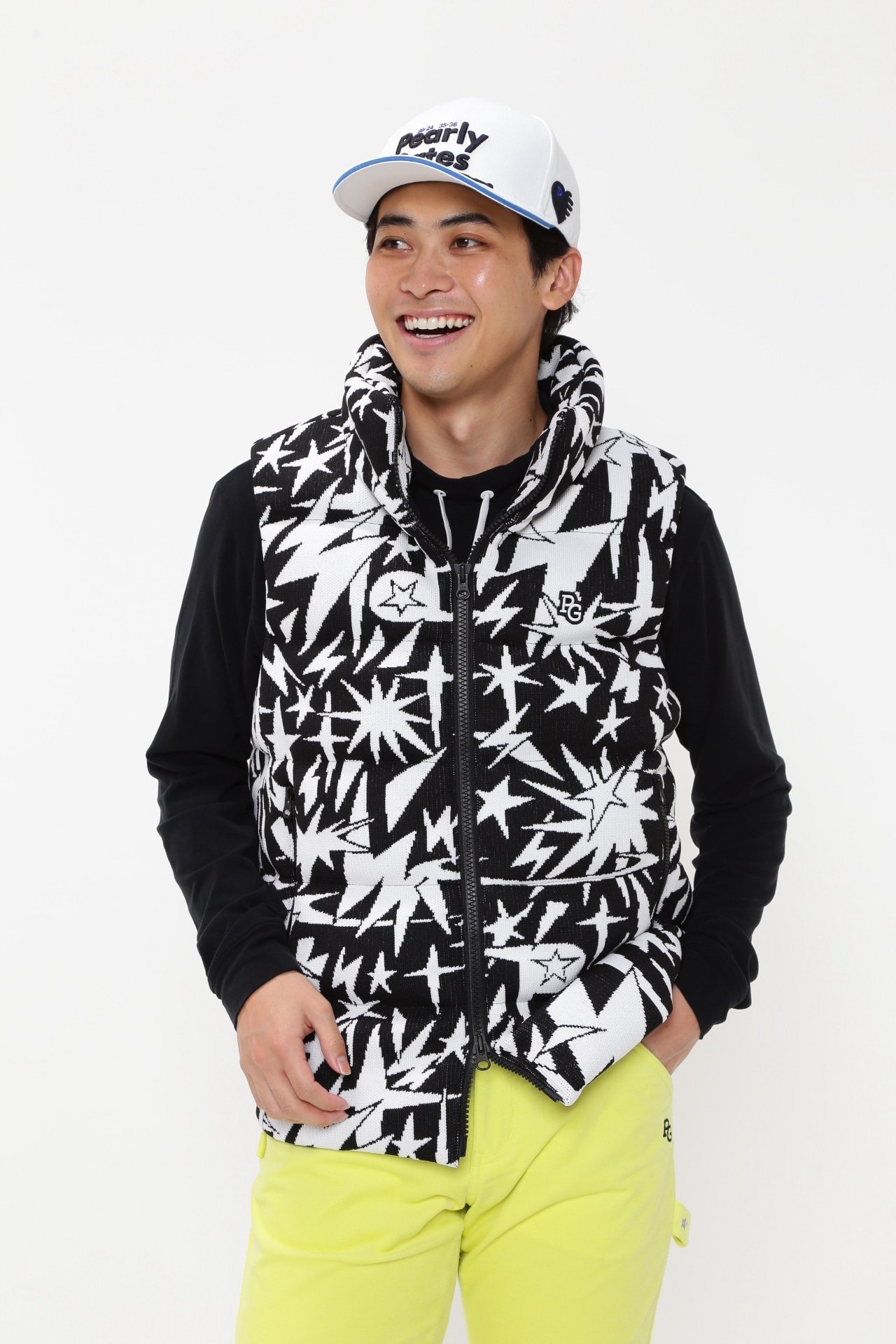 PEARLY GATES｜ECOLILYニットジャガードフルジップダウンベスト <ギザ