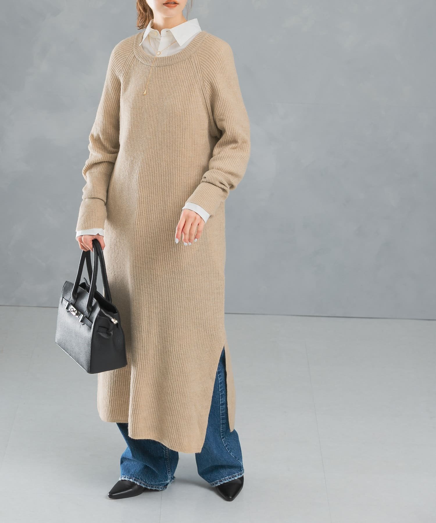 URBAN RESEARCH ROSSO｜ヤク混サイドスリット畦ニットワンピース