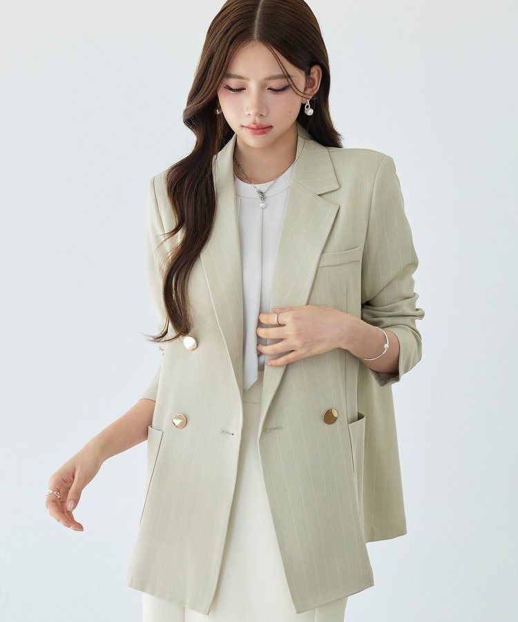 SAISON DE PAPILLON｜金ボタン テーラードジャケット ピンストライプ