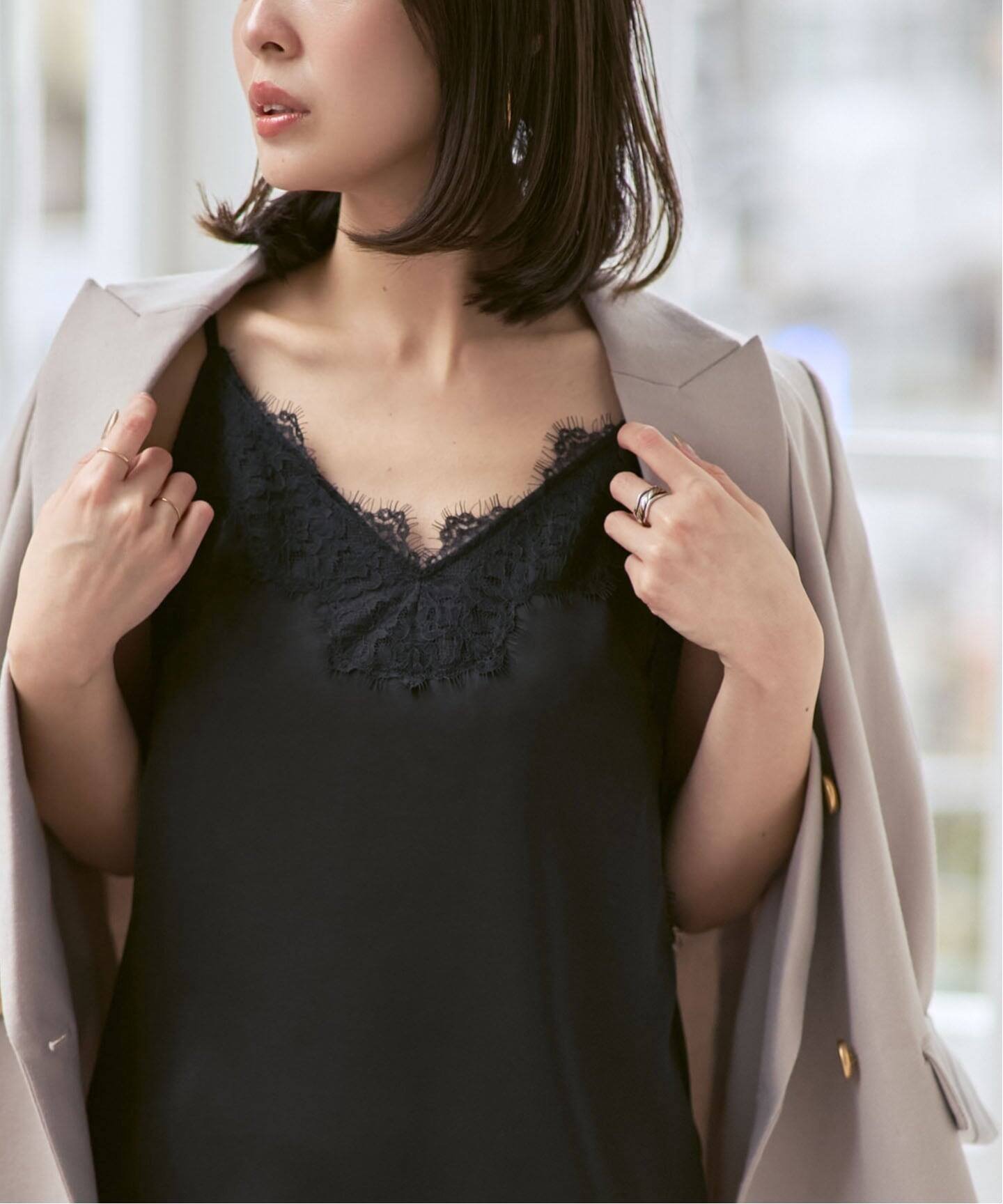 NOBLE｜《追加予約》リバーレーストリミングサテンキャミソール3