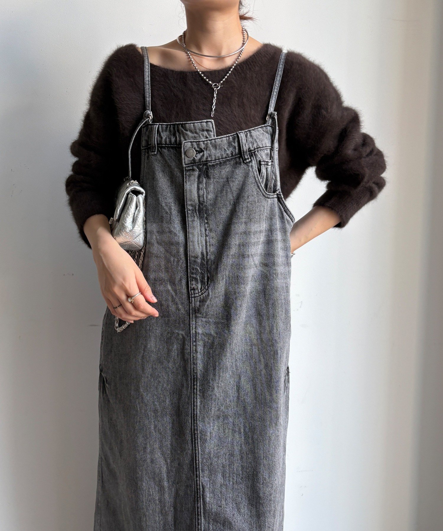 DOUDOU｜【完売カラー再追加!/体型カバー】裾フリンジデニムジャンスカ