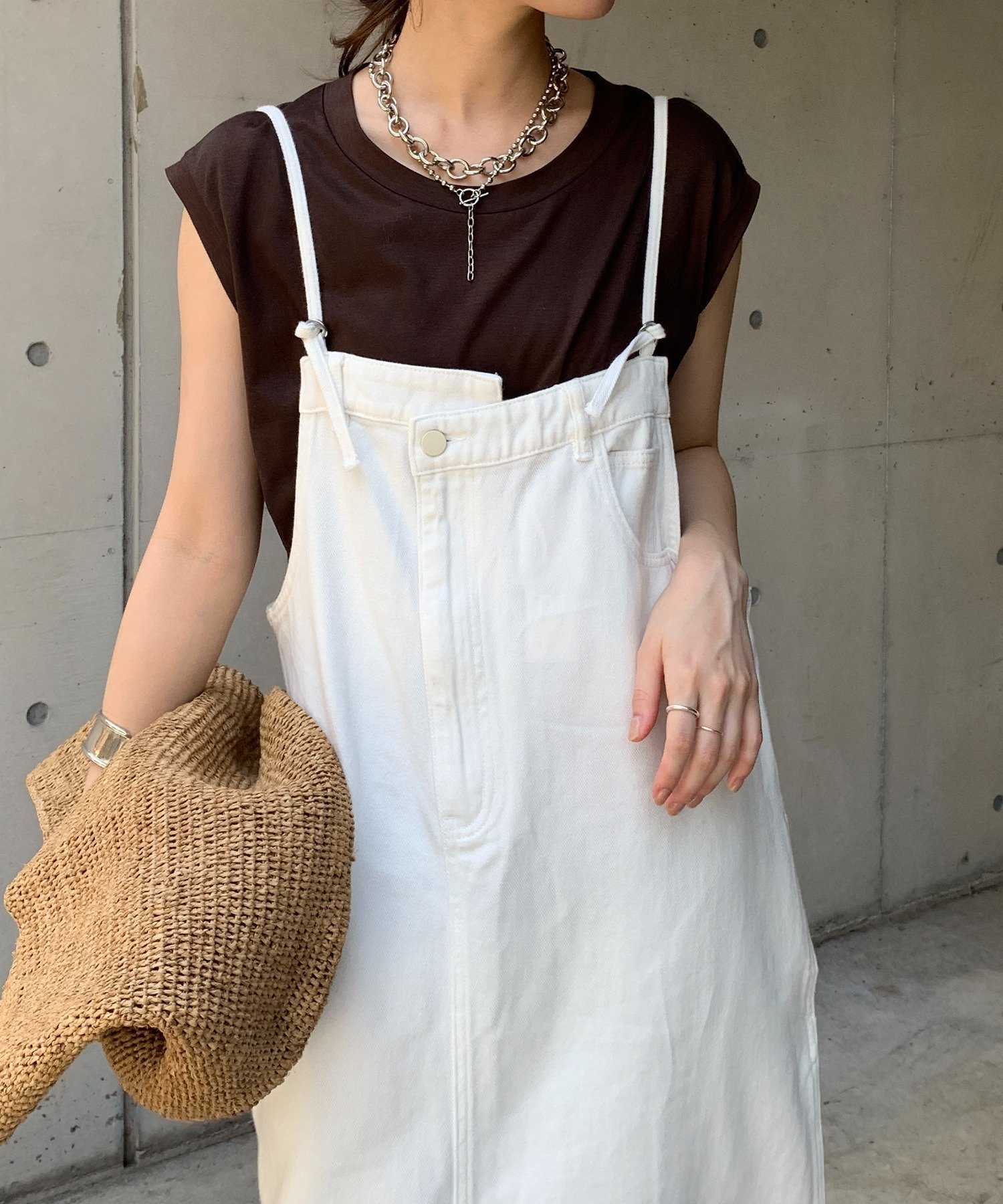 DOUDOU｜【完売カラー再追加!/体型カバー】裾フリンジデニムジャンスカ