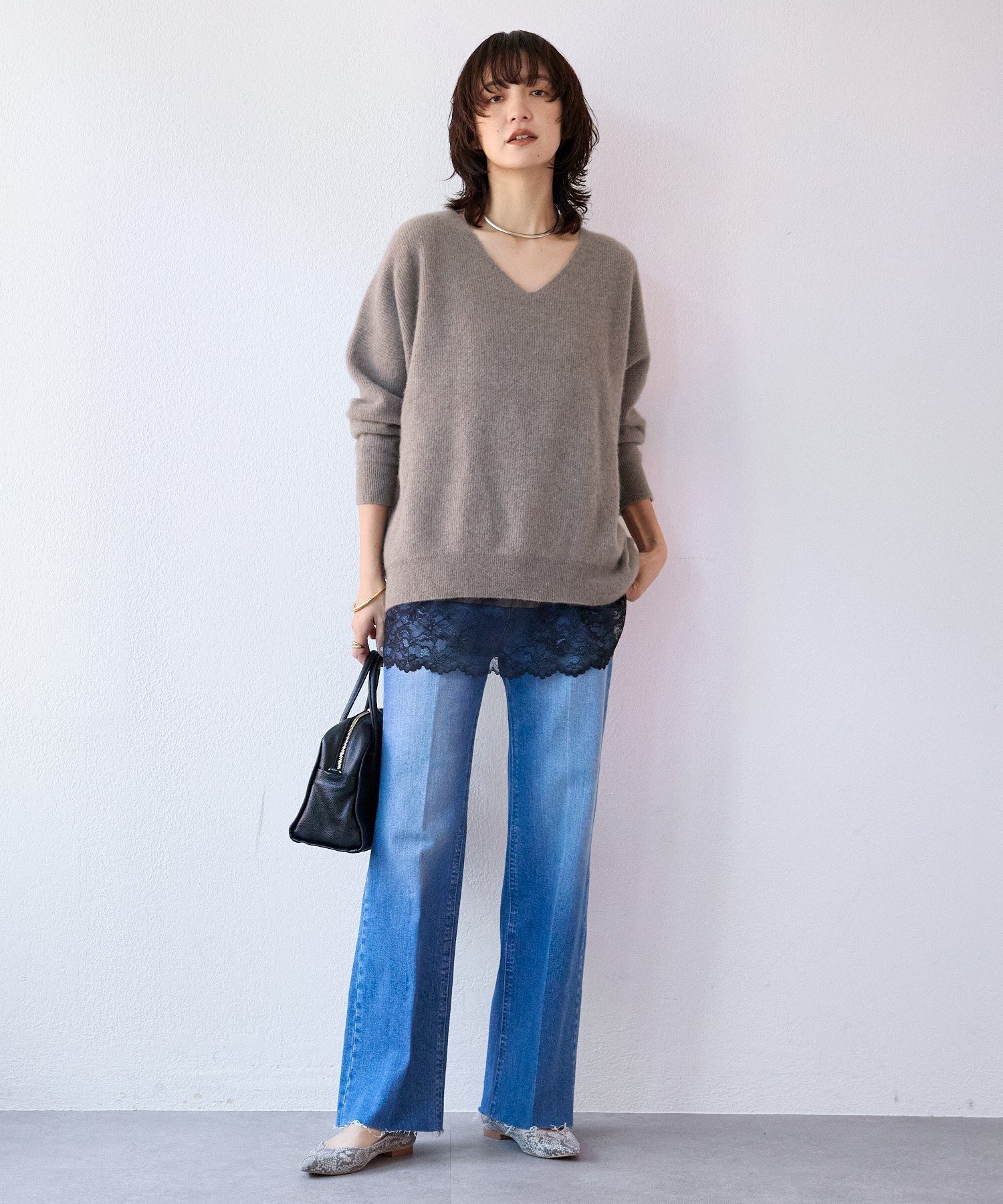 RIVE DROITE｜【抜け感シルエット】ヘアリーウール片畦Vネックニット