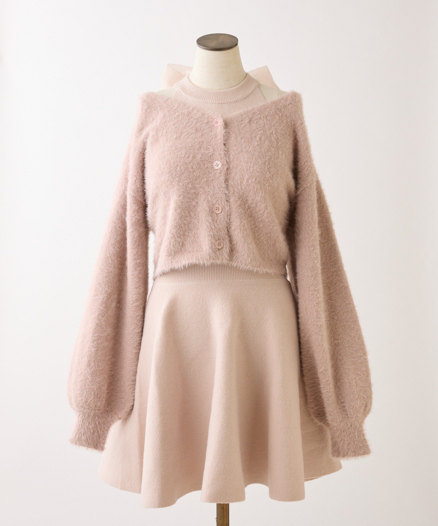 one after another NICE CLAUP｜2wayフェザーカーデSET後ろリボン