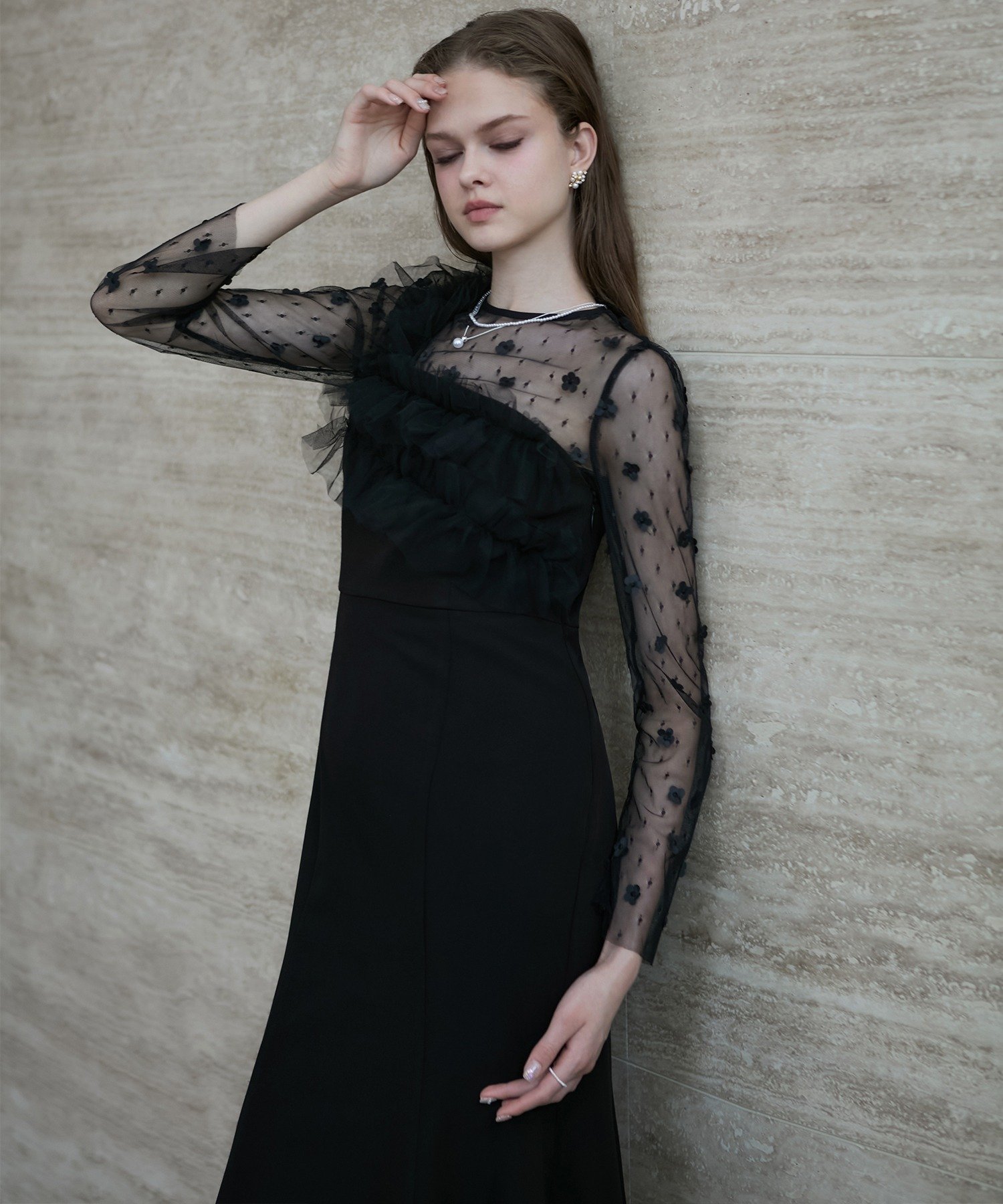 Leja｜Leja-フラワーモチーフアシンメトリーチュールマーメイド