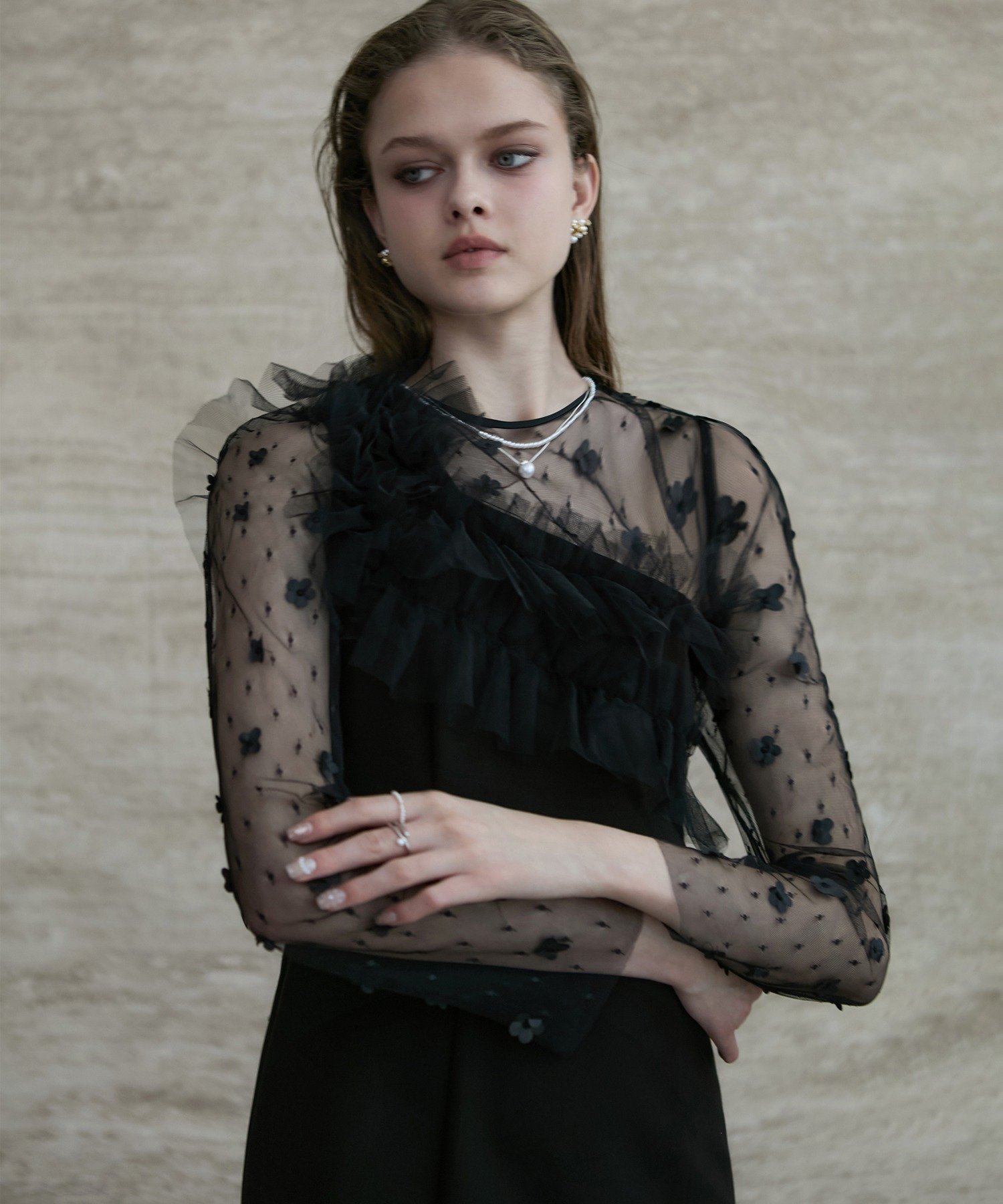 Leja｜Leja-フラワーモチーフアシンメトリーチュールマーメイド