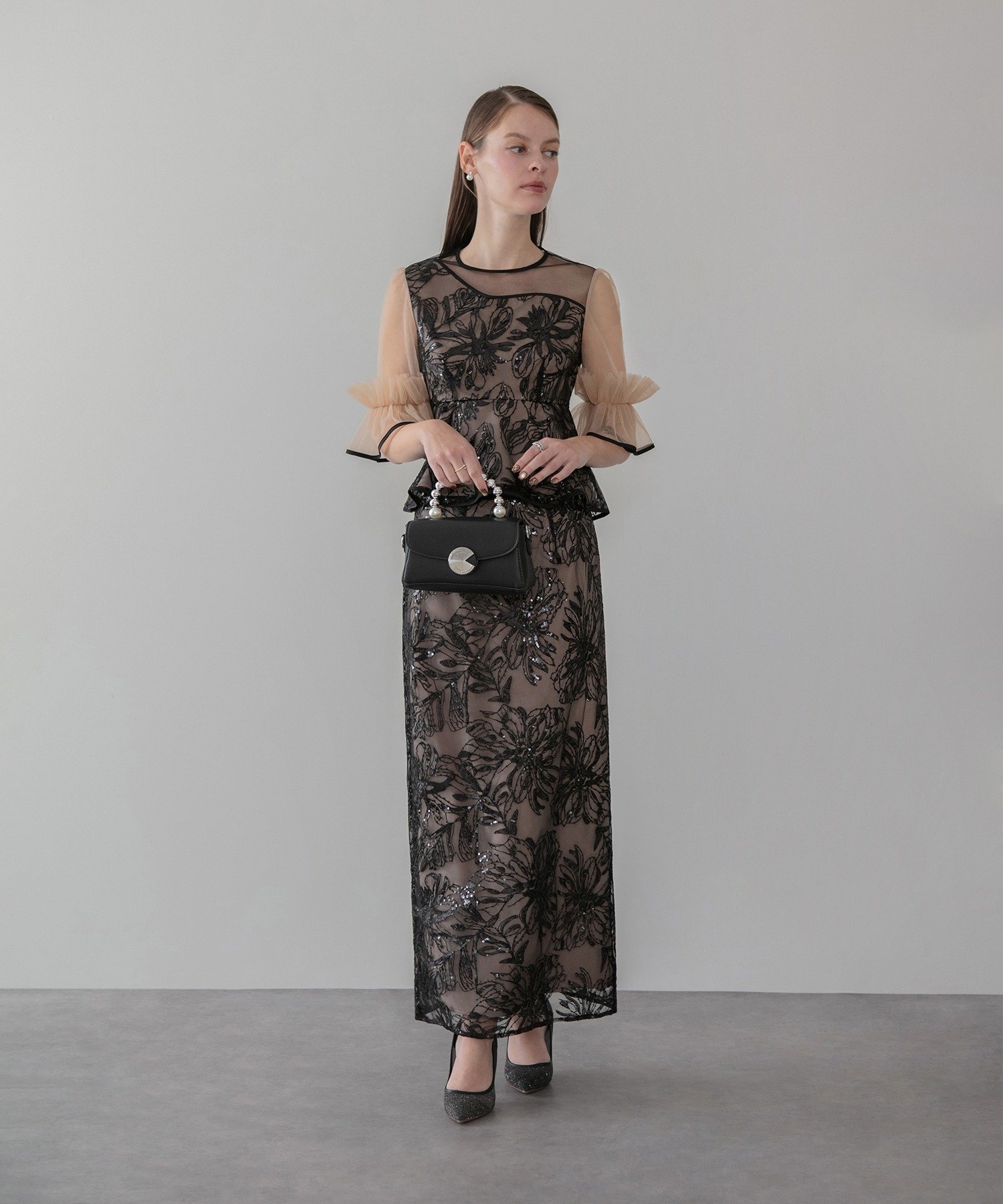 Leja｜Leja-アシンメトリーシアーフラワースパンコールフリル