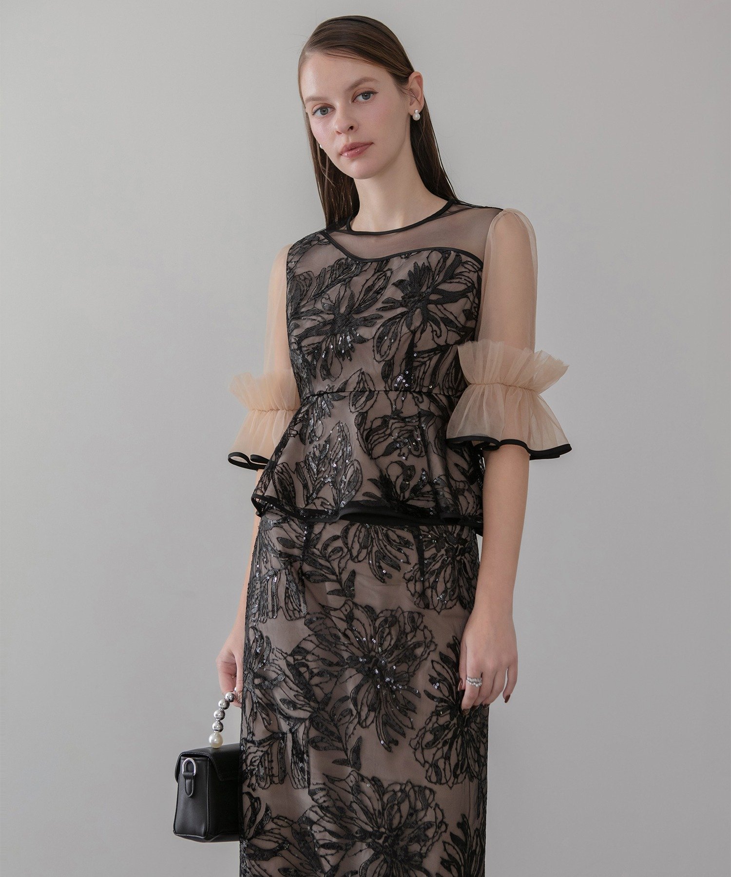 Leja｜Leja-アシンメトリーシアーフラワースパンコールフリル