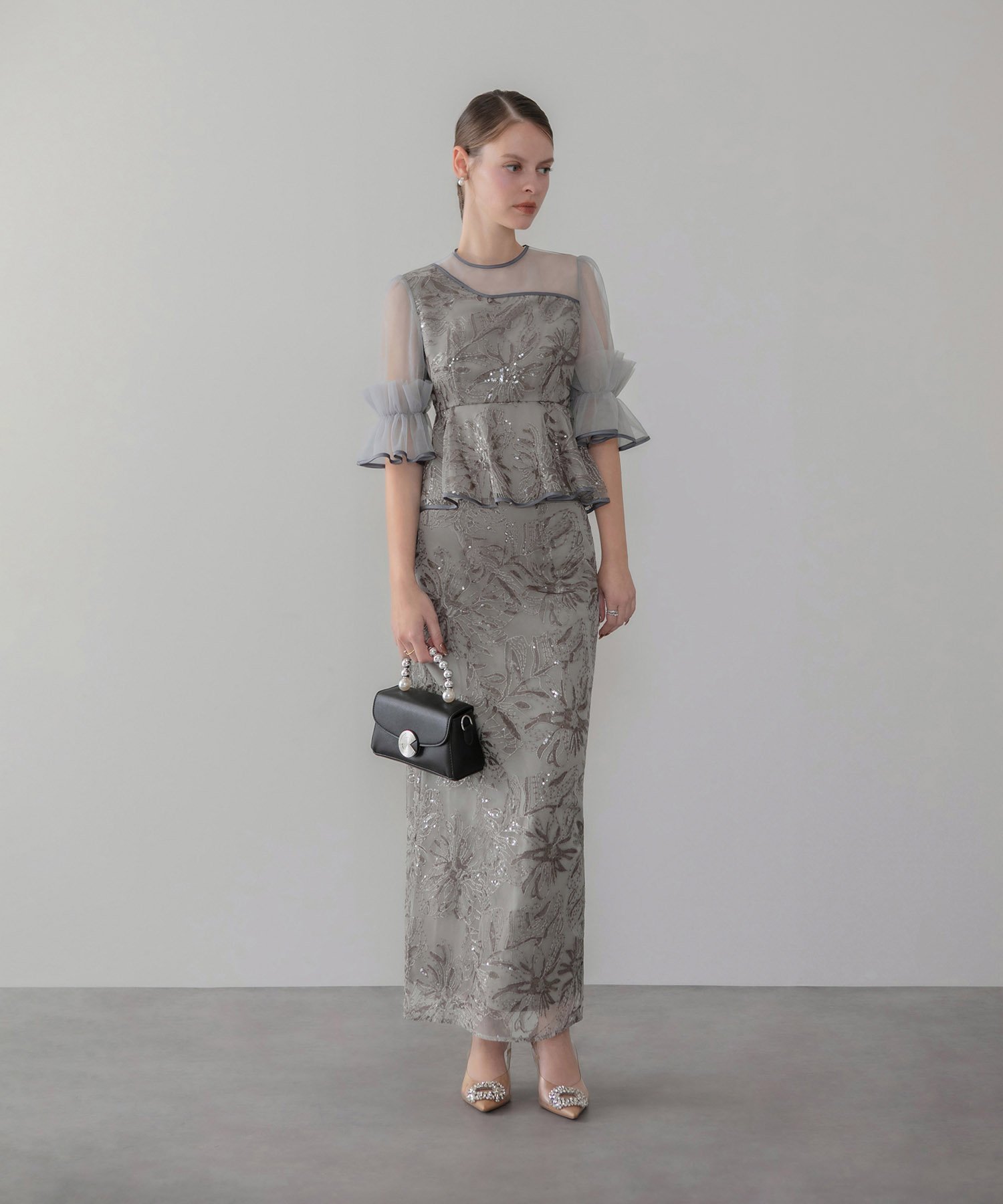 Leja｜Leja-アシンメトリーシアーフラワースパンコールフリル