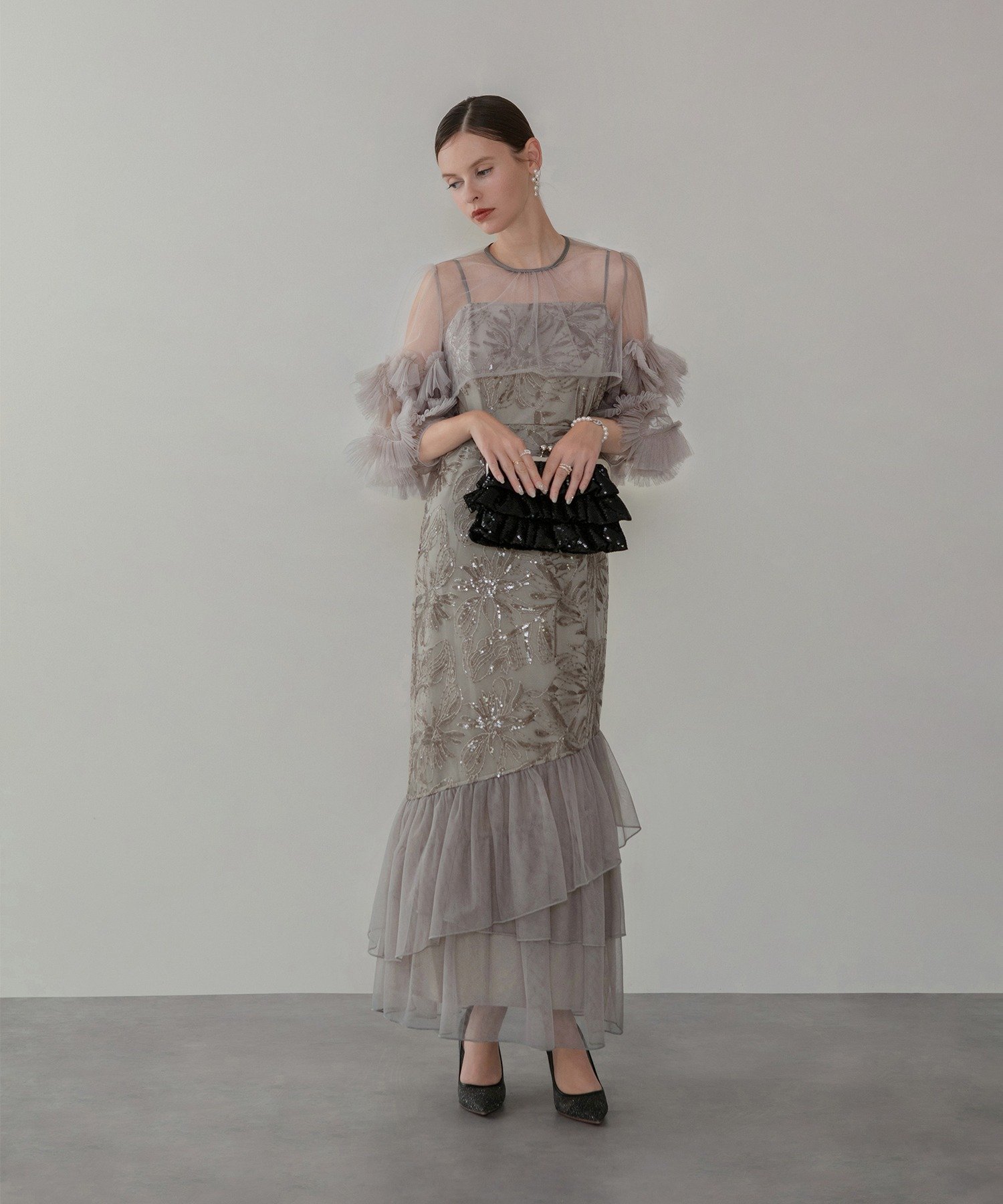 Leja｜Leja-フラワースパンコールチュールフリルスリーブIライン