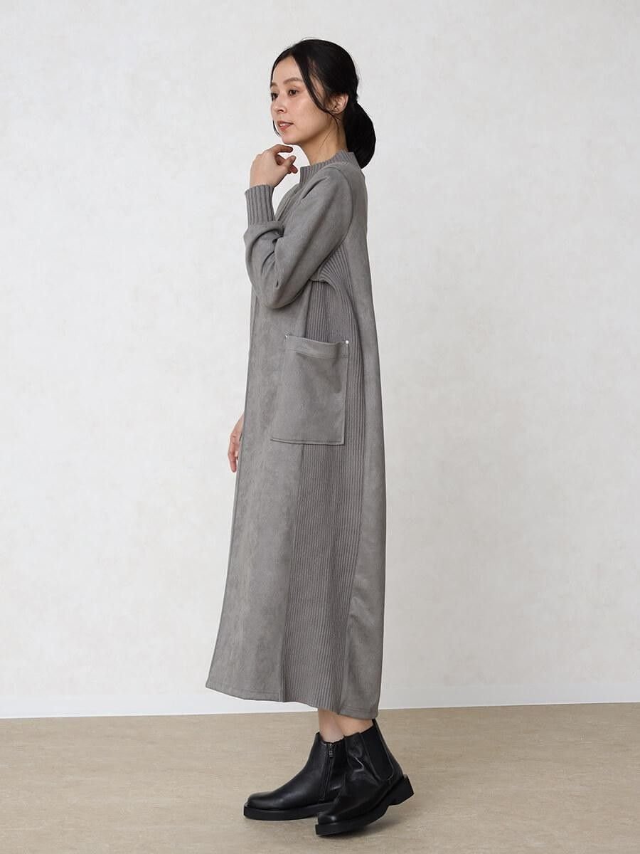 LASUD｜フェイクスエード×リブハイネックワンピース | Rakuten Fashion