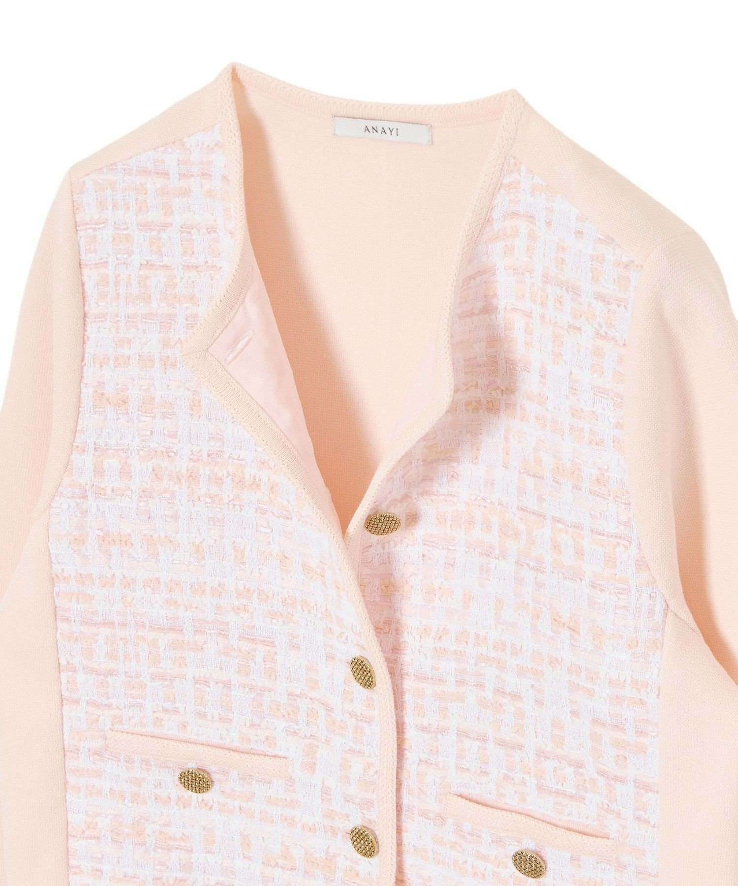 ANAYI｜サーモンピンクツイードコンビ カーディガン | Rakuten Fashion