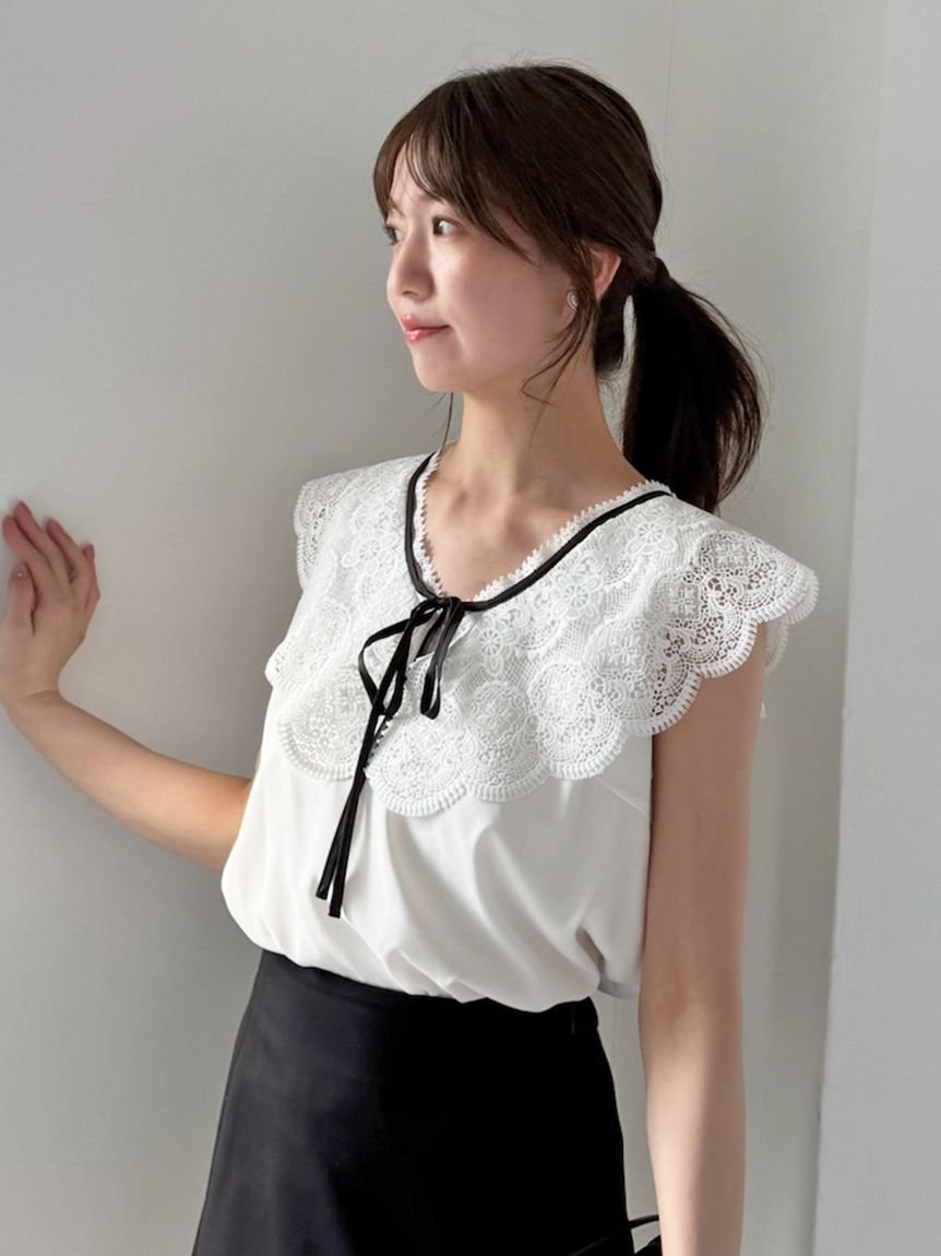 SNIDEL｜エンブロイダリーレースカラーブラウス | Rakuten Fashion