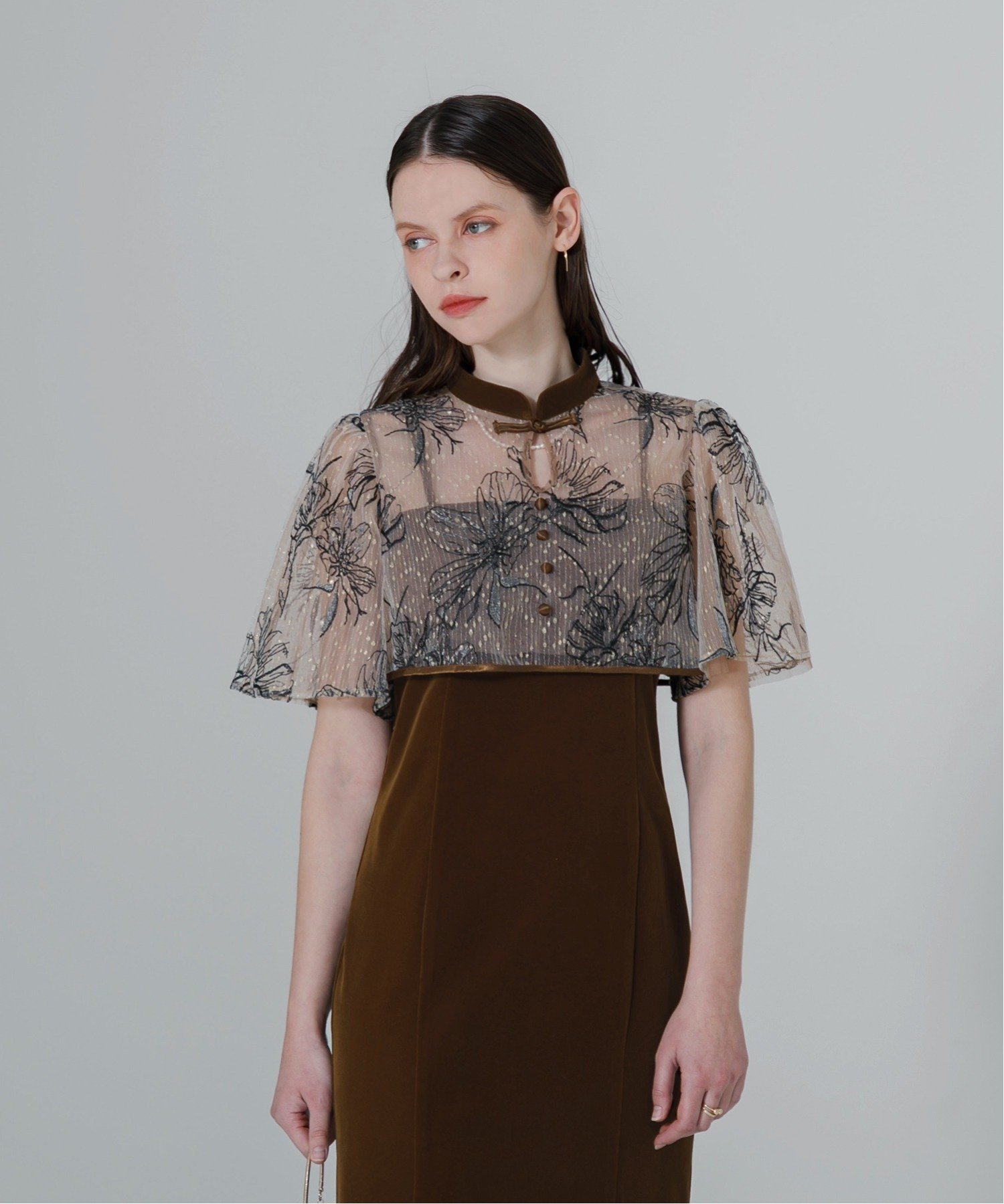 Leja｜LEJA/配色パイピング花柄ボレロ付きベロアマーメイドキャミ