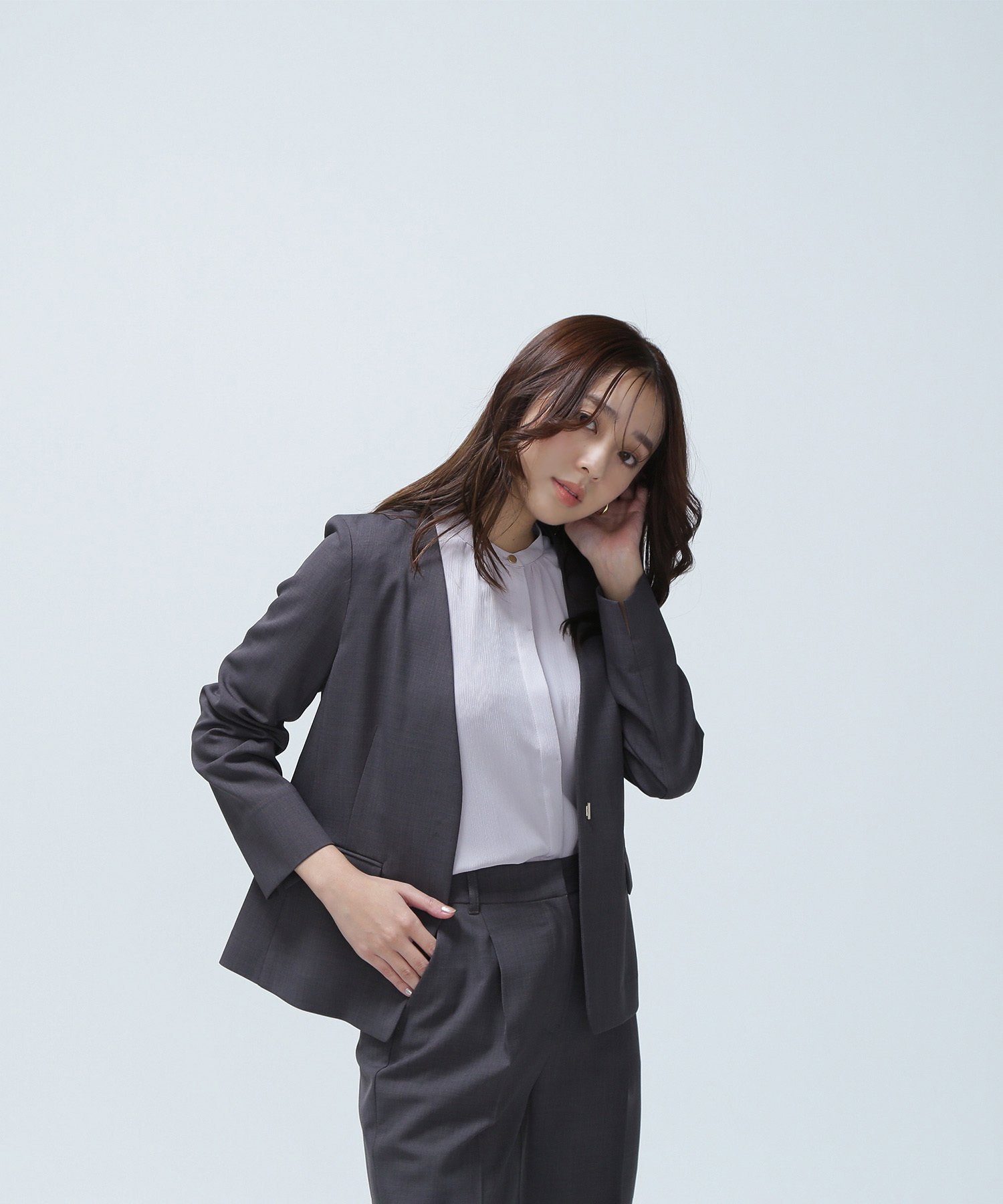 NATURAL BEAUTY BASIC｜リネンライク SETUP ノーカラージャケット