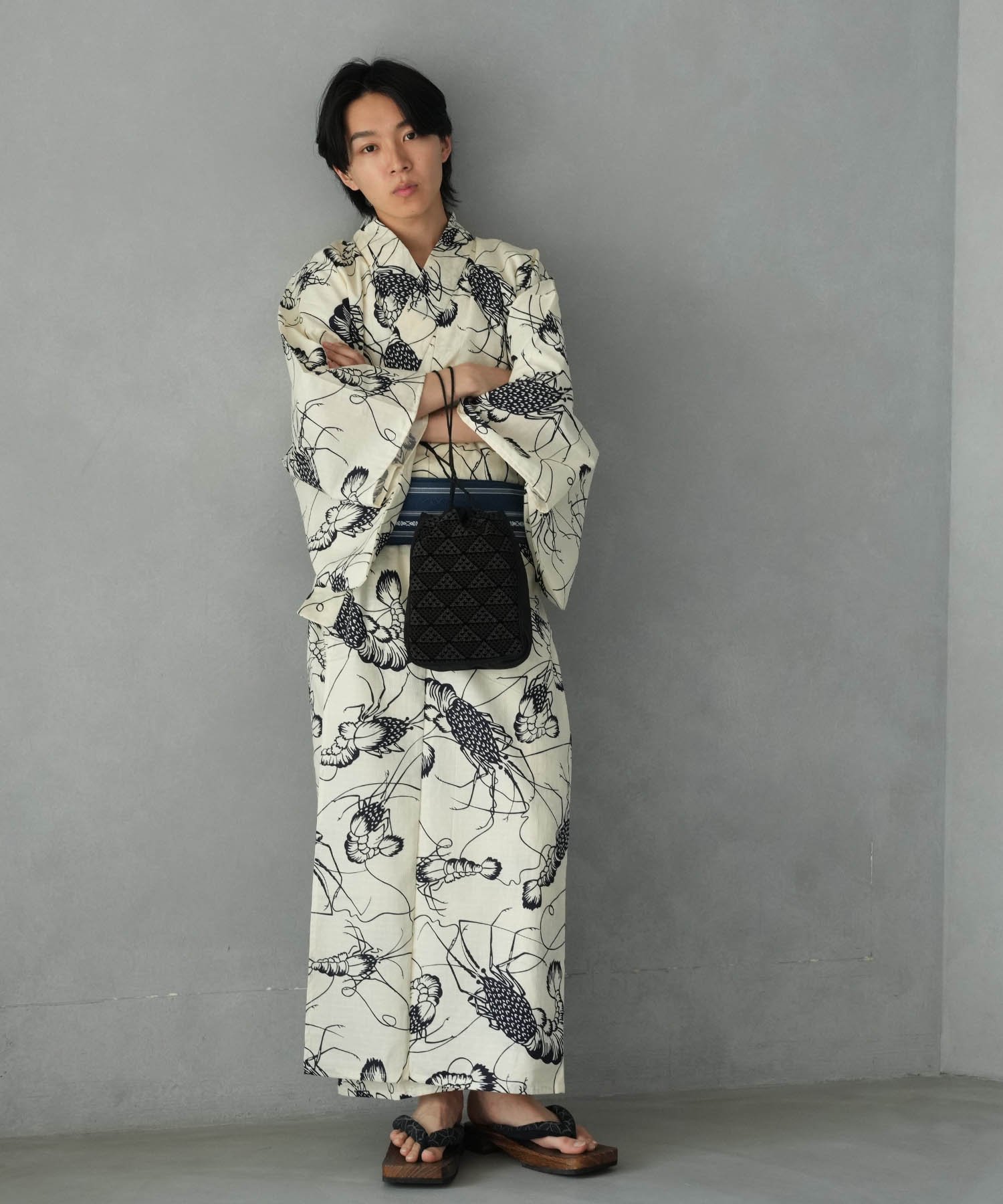 utatane｜ニコアンティーク 高級変わり織 メンズ 浴衣3点セット きなり