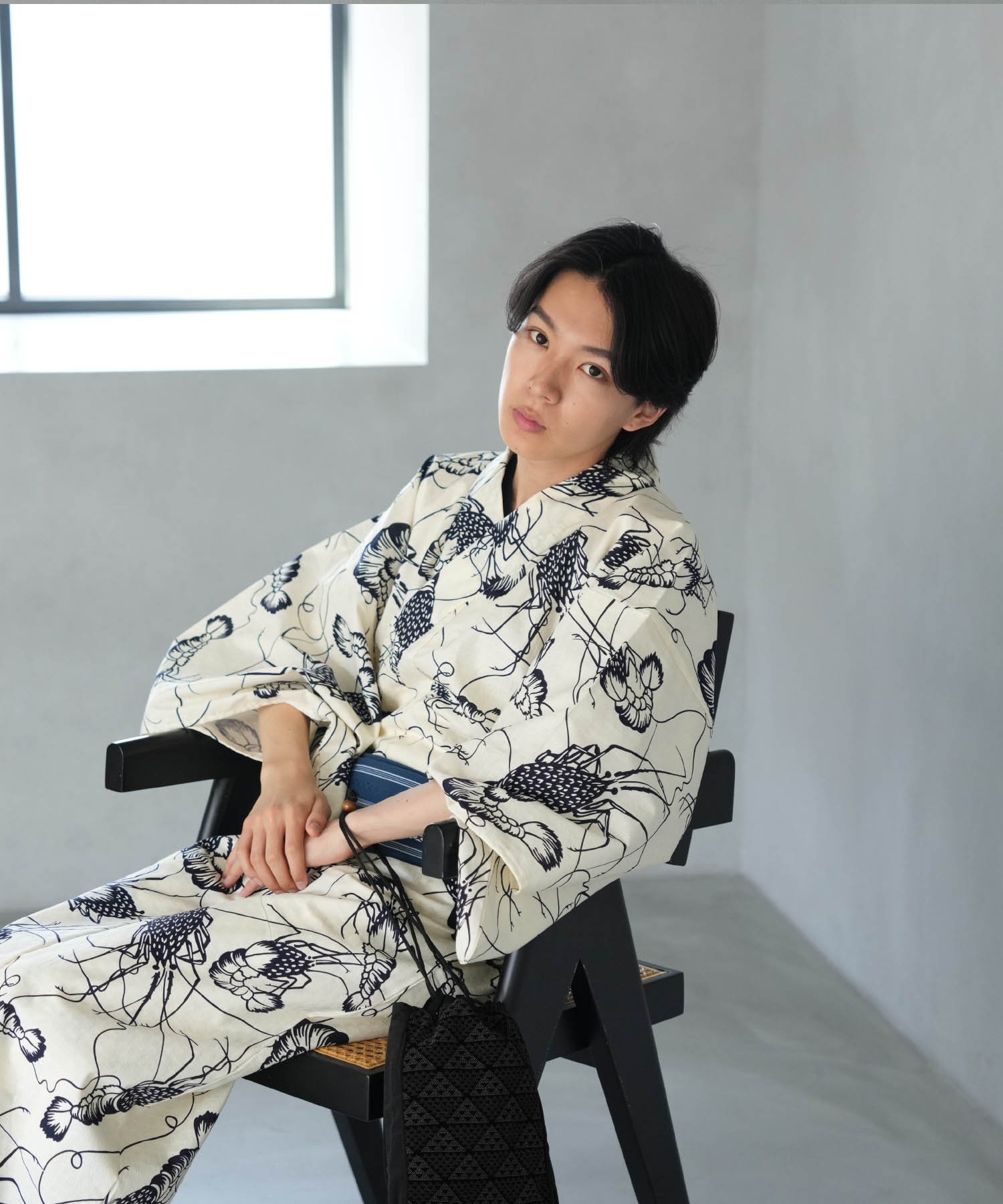 utatane｜ニコアンティーク 高級変わり織 メンズ 浴衣3点セット きなり