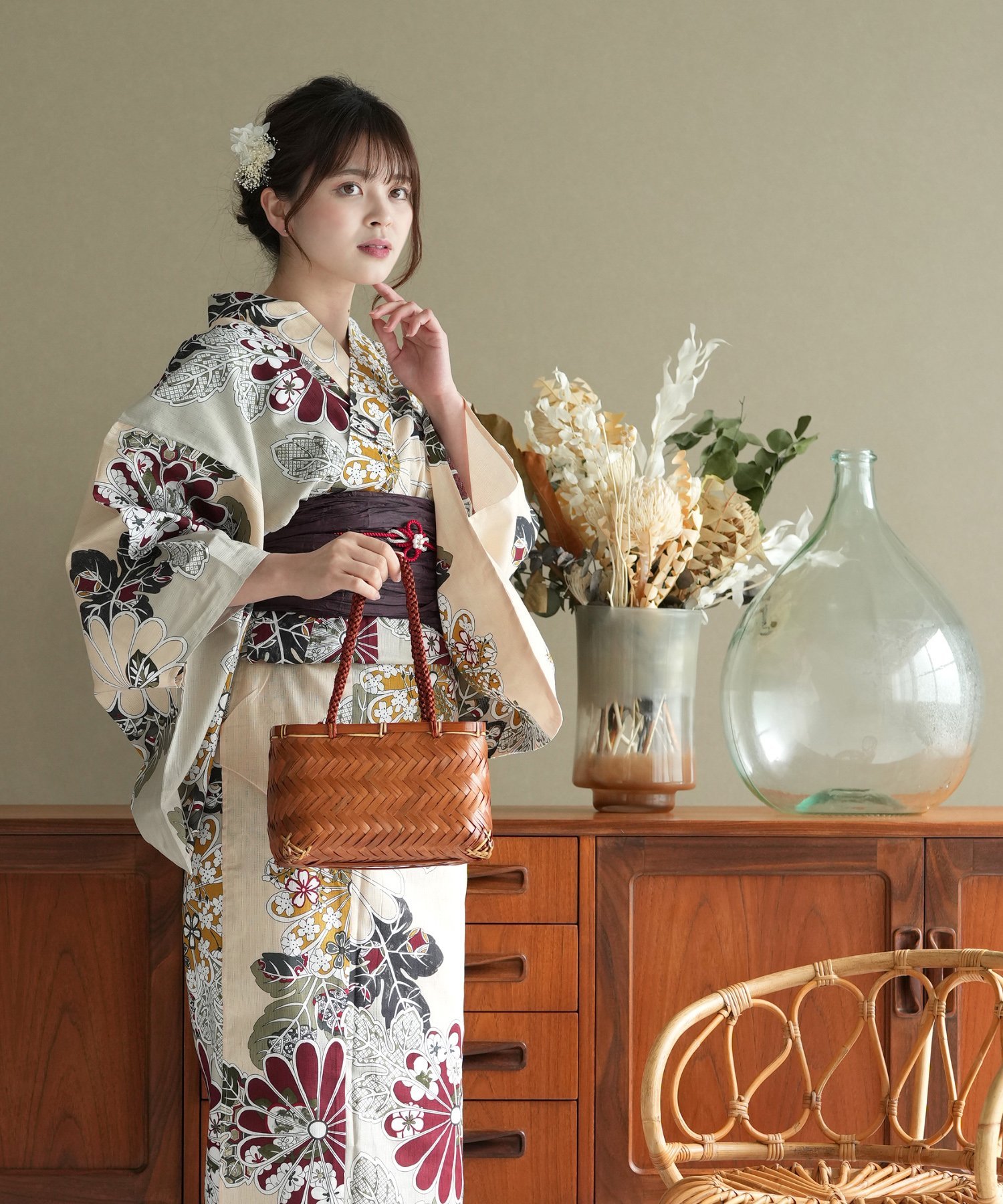 utatane｜utatane/(W)高級変わり織り浴衣3点セット ピンクベージュと