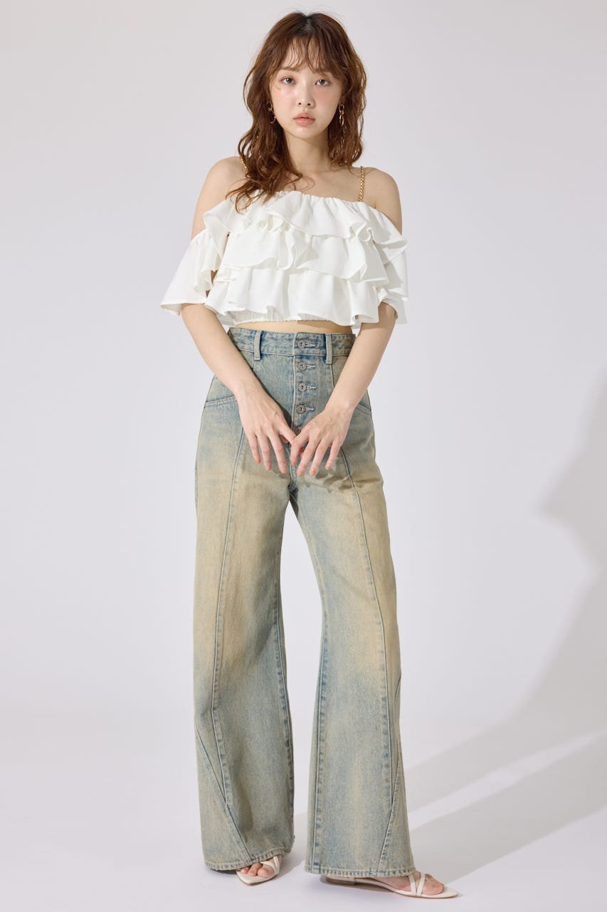 rienda｜フロントボタンデザインハイウエストデニムパンツ | Rakuten